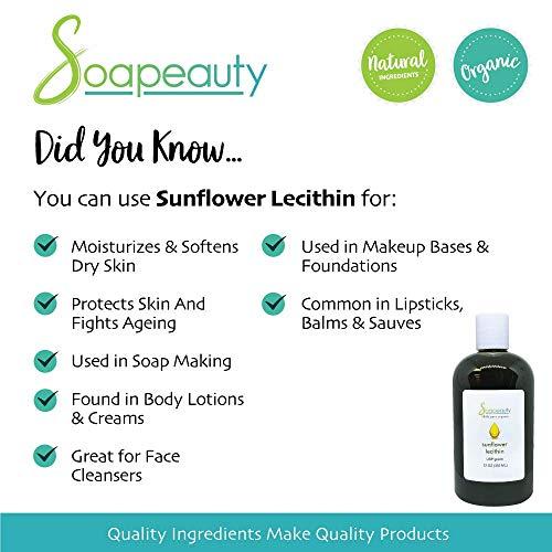 Soapeauty SUNFLOWER LECITHIN Liquid Oil | Cold Pressed Unrefined | USP Grade Unbleached 100% Pure Natural Sunflower Lecithin Oil | Skin Moisturizer, Soap Making, Lotion | Sizes 4OZ to 1 GALLON | (8 OZ)