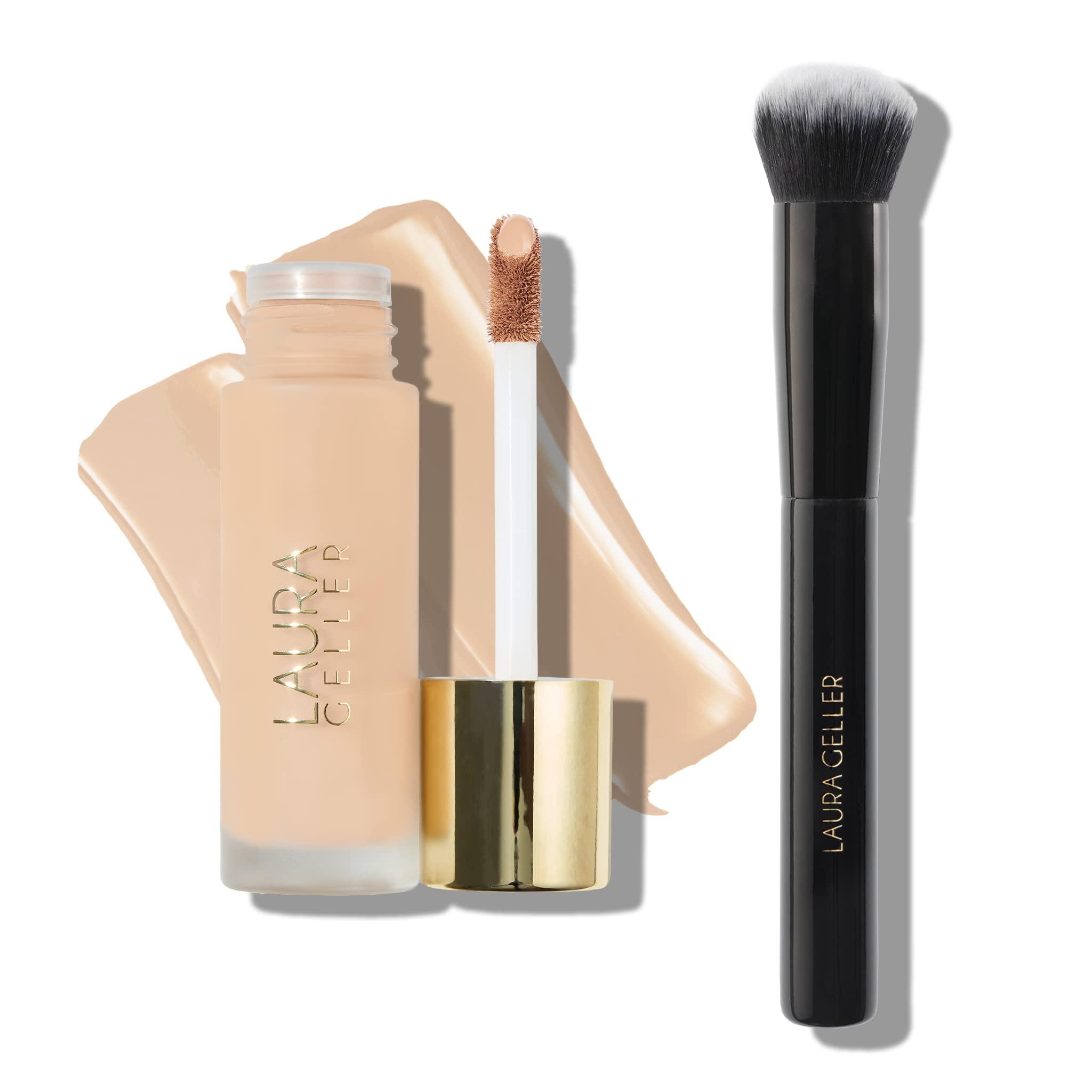 LAURA GELLER NEW YORK LAURA GELLER Double Take Liquid Foundation, Fair - Medium to Full Coverage - Natural Matte Finish & Foundation Makeup Brush Kit (2 PC)