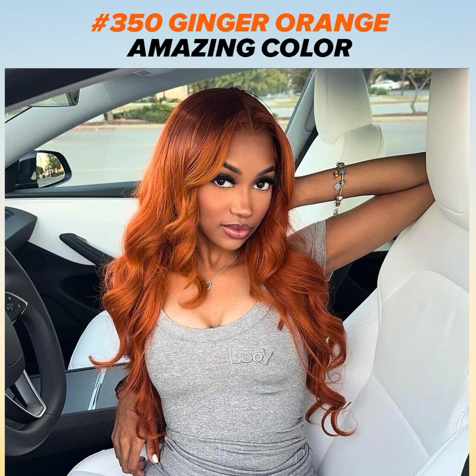 ALHER ALHER Ginger Bundles Human Hair Body Wave Ginger Bundles 350 Bundles Human Hair Sew In Weave Wavy 3 Bundles for Black Women 10A 100% Brazilian Remy Hair Soft Thick Copper Orange Color 10 12 14 Inch