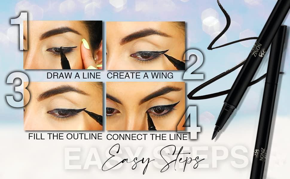 NONIZ NONIZ Black Liquid Eyeliner - Water Proof Ultra Matte Long Lasting Slim Jet - Black Eye Liner - 100% Intense Black - Smooth Easy Application Pen Liner