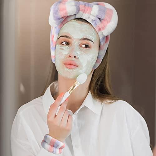 LADES LADES Spa Headband - Fluffy Face Wash Headband and Towel Wristbands for Washing Face Soft Bow Skincare Headbands Wrist Bands for Women Girls Makeup,Face Washing