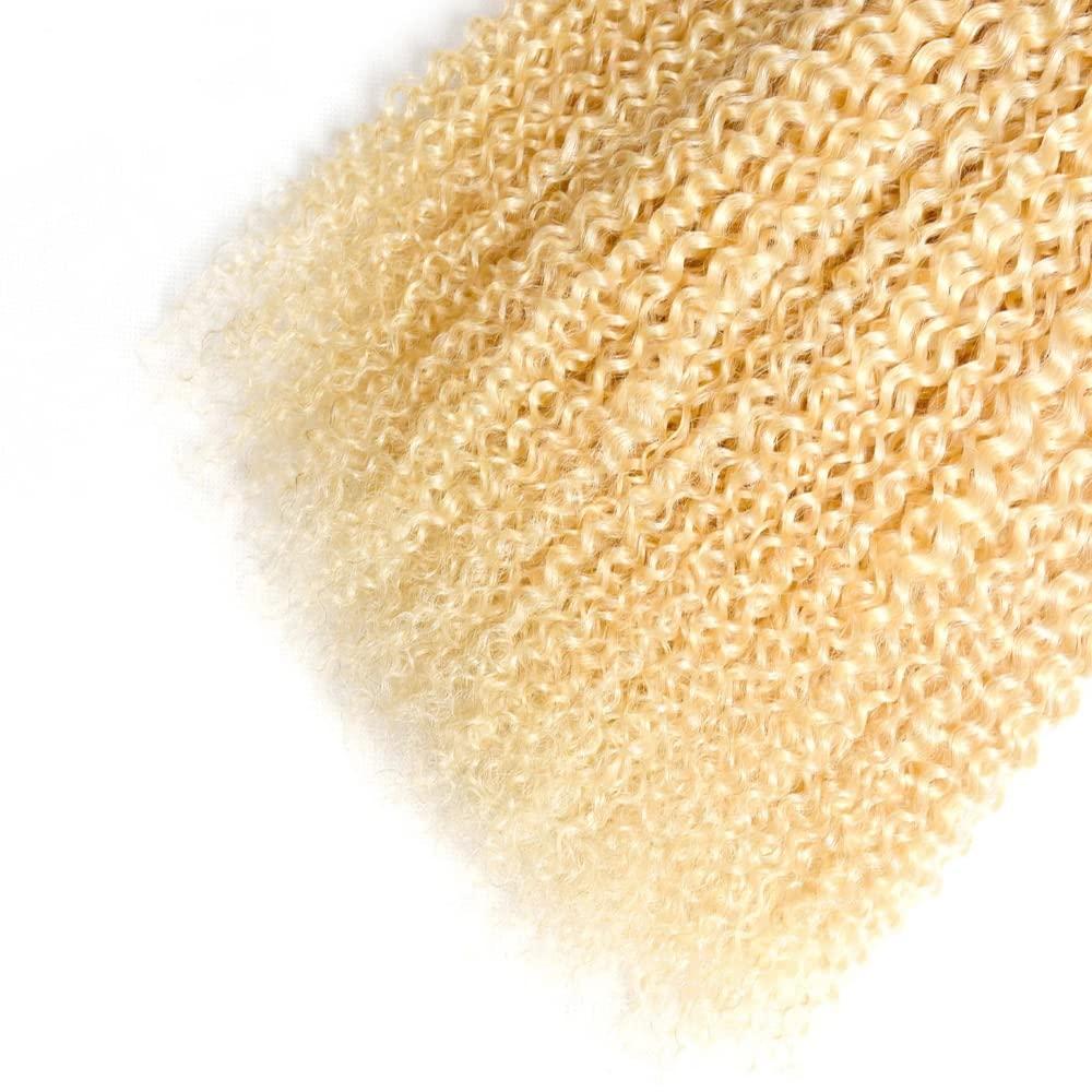 YOUNGHANN 613 Bundles Blonde Kinky Curly Human Hair Bundles 8A Grade Unprocessed Brazilian Virgin Hair 3 Bundles 12 12 12 Inch 613 Curly Bundles Hair Weave Blonde Bundles