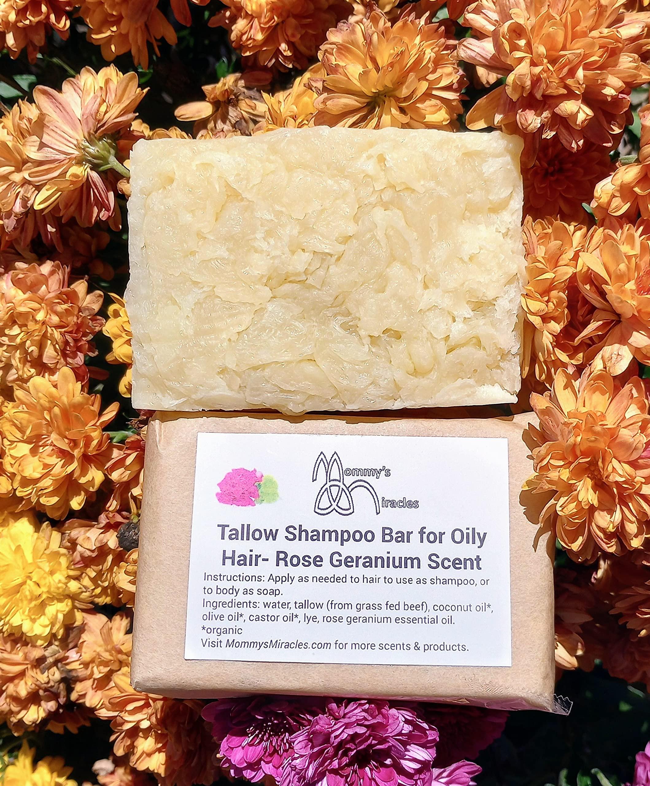 Mommy's Miracles Tallow Shampoo Bar for Oily Hair- Rose Geranium Scent