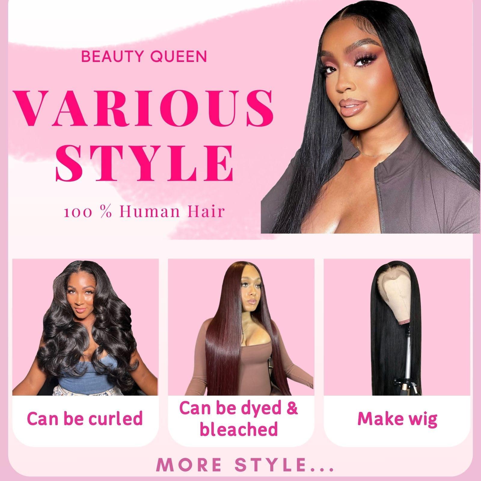 Beauty Queen Beauty Queen Straight 4 Bundles Human Hair 24 26 28 30 Inch 16A 100% Unprocessed Human Hair Bundles Full And Thick Brazilian Virgin Hair Weave Bundles Raw Hair Extensions Natural Black Color