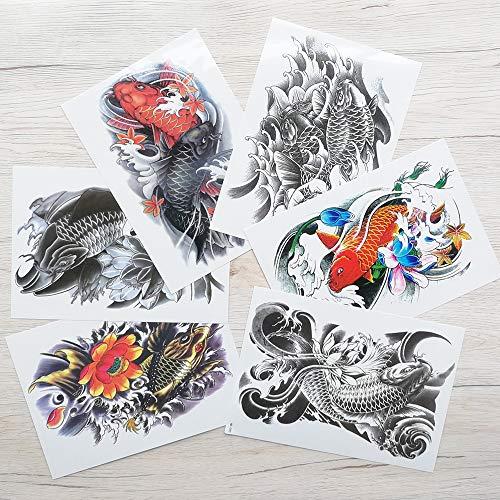 Yesallwas Yesallwas Temporary Tattoo for women for Men, 6 Sheets koi Fish Tattoos, Lotus, Gold carp,black fashion tattoo Body Stickers Arm Shoulder Chest & Back Make Up