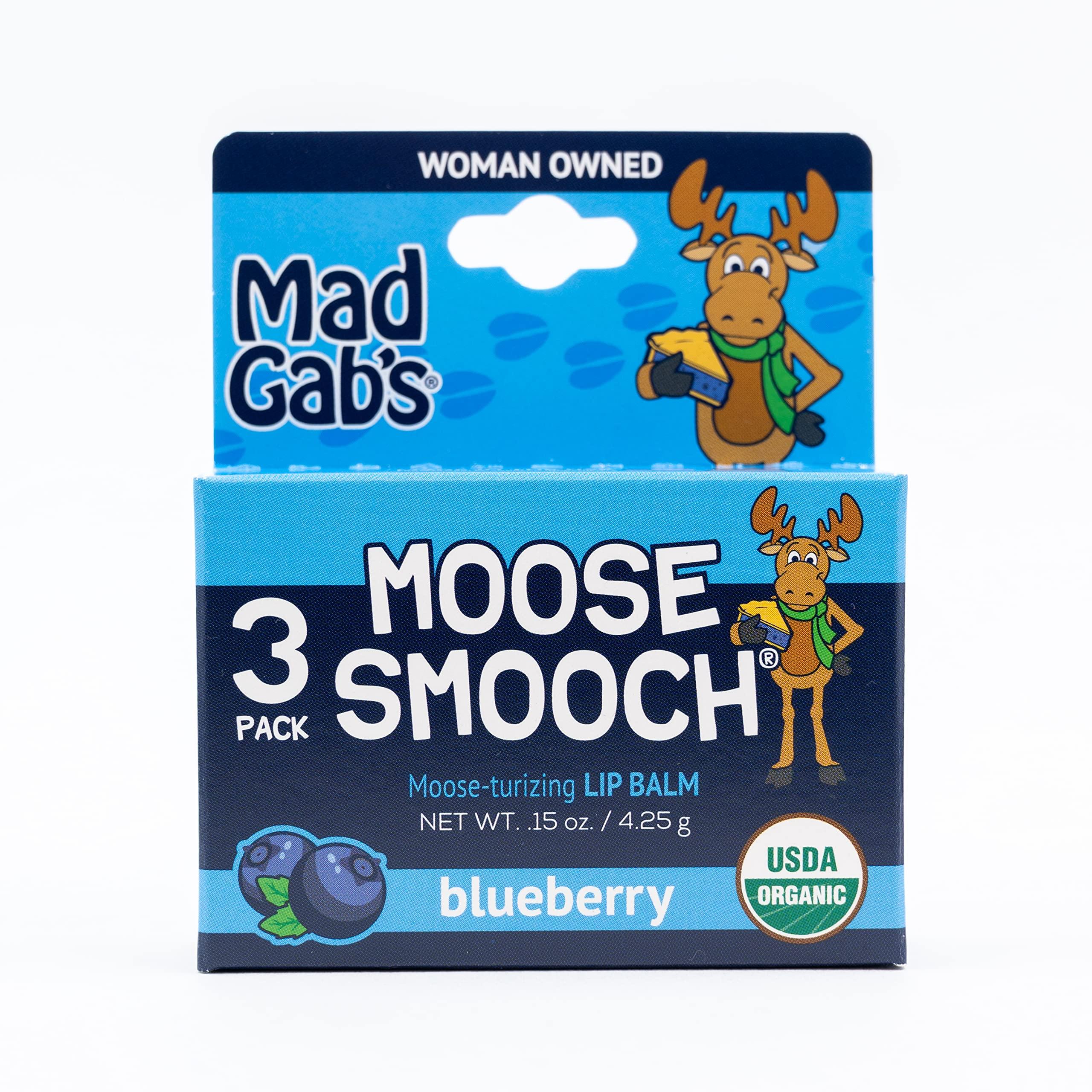 Mad Gab\'s Mad Gab\'s Moose Smooch Blueberry Lip Balm 3pk | Moisturizing and Certified Organic | Made with Organic Olive Oil and Beeswax