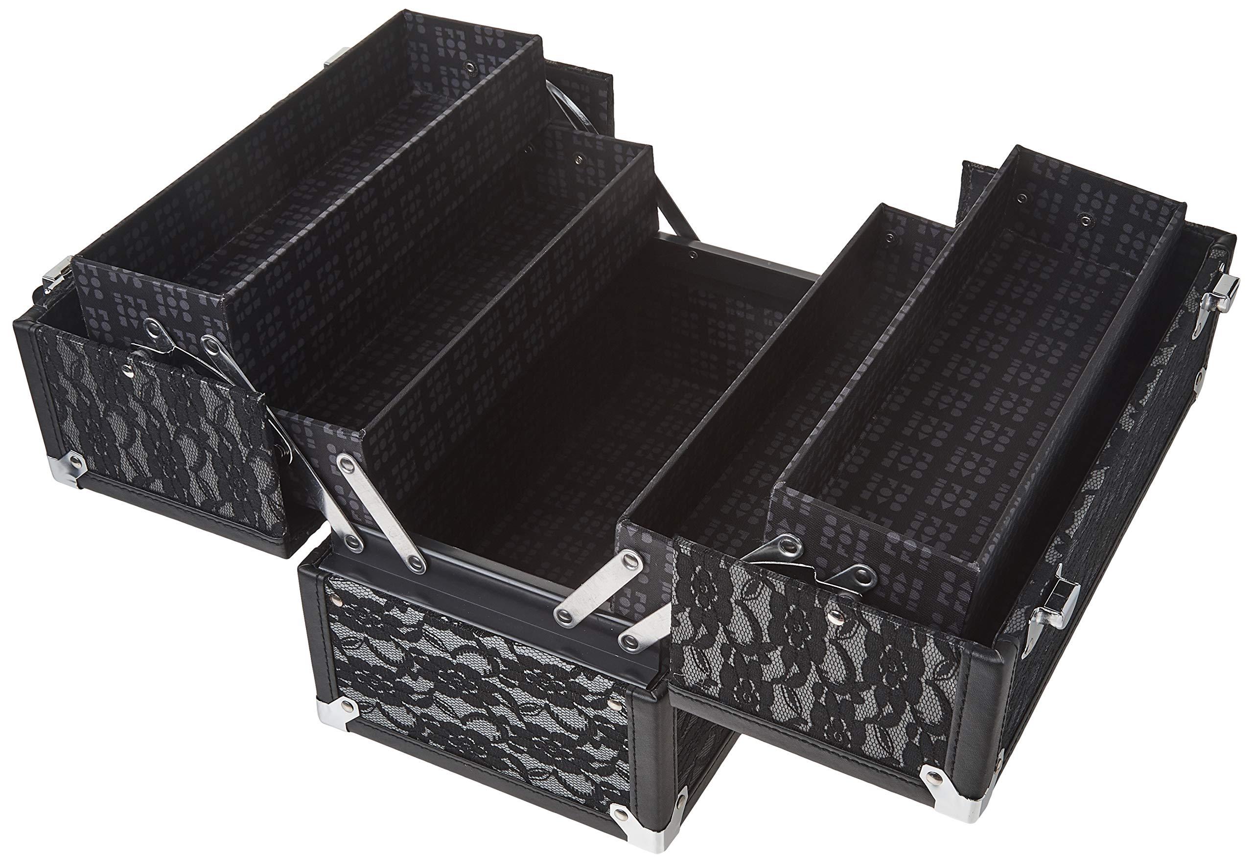 Caboodles Caboodles Make Me Over 4 Tray Train Case, Cosmetic Storage Case & Organizer, Black Lace, 3.5 Lb