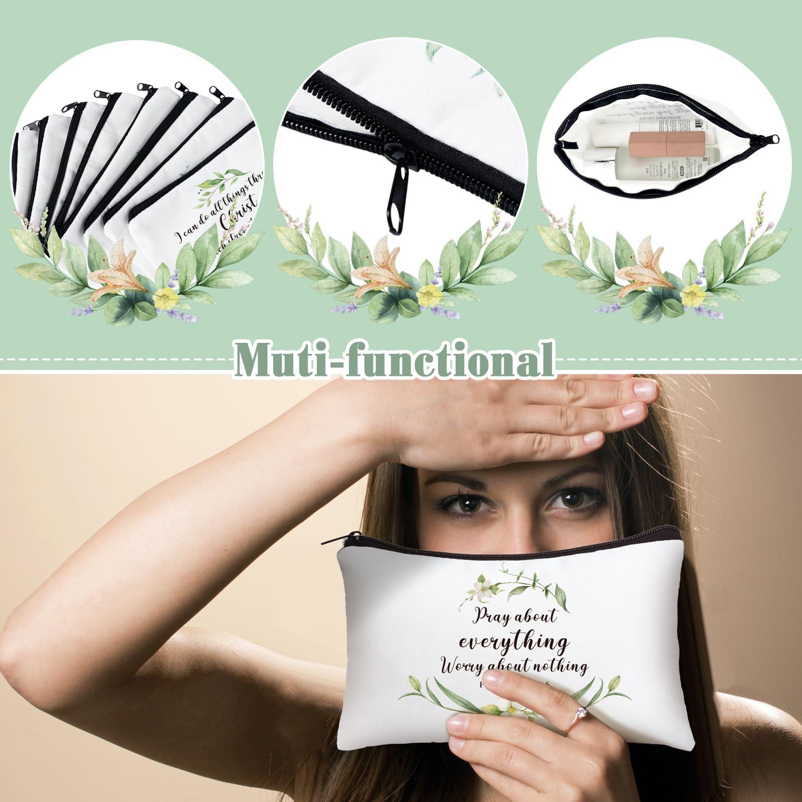 Hillban Hillban 10 Pcs Christian Cosmetic Bag for Women International Women\'s Day Pouch Bible Verse Canvas Makeup Bag Mother\'s Day Inspirational Employee Appreciation Gifts(Spring,White)