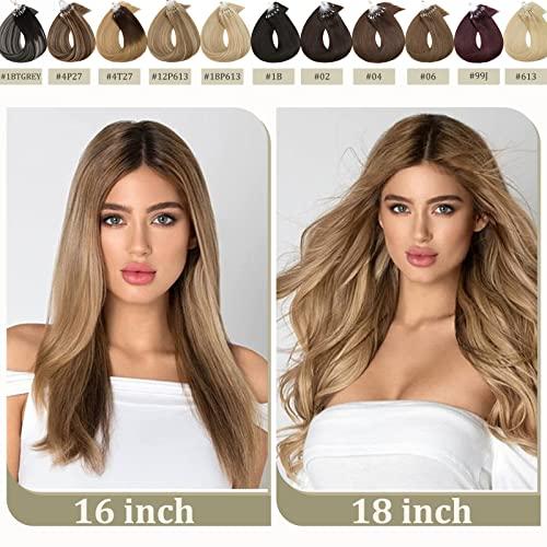 TESSHAIR TESSHAIR 16 Inch Microbead Hair Extensions Human Hair, Micro Ring Hair Extension Beads 100% Real Human Hair for Women, Natural Can be Washed Curled Dyed Permed, 50 Strands 50g #04 Medium Brown