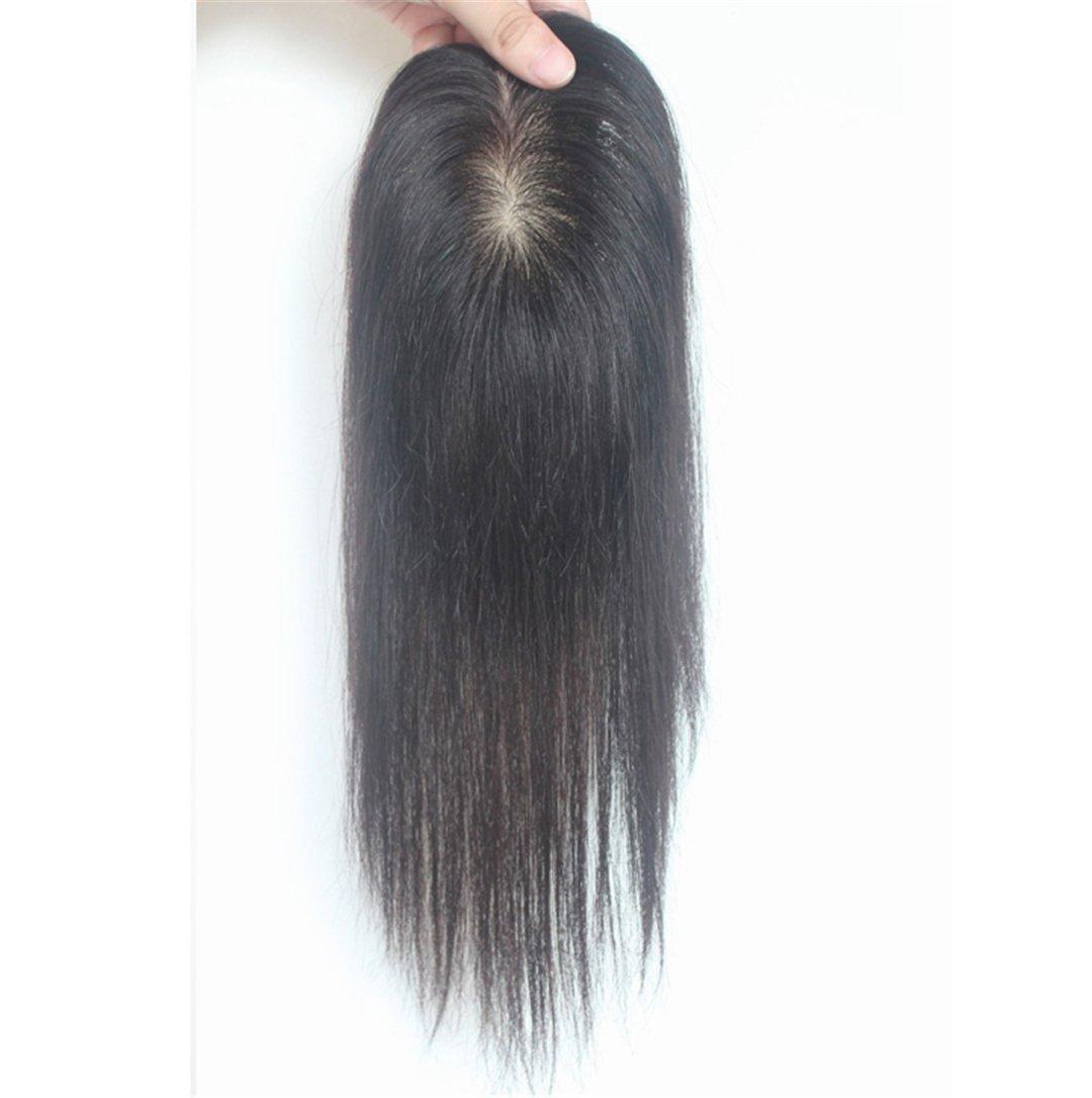 Susanki 3"x 4" Silk Base Human Hair Topper Free Part Invisible Secret Wiglet Hairpieces for Women with Hair Loss, 12" Dark Brown