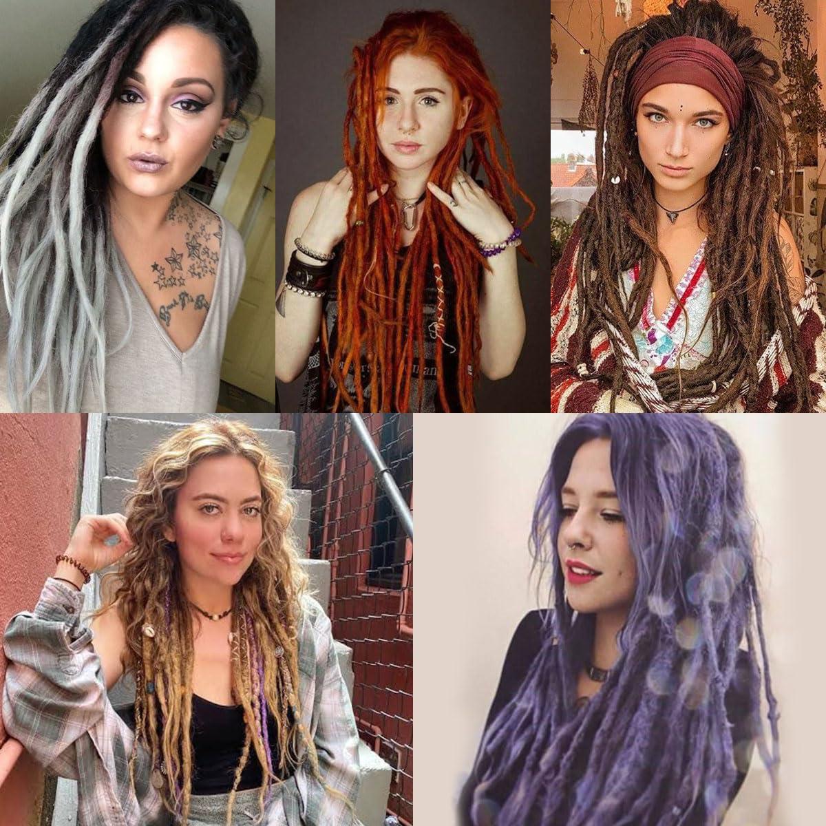 POUWENEY Pouweney 20 Strands Thick Dreadlock Extensions, 24Inch Straight Black Synthetic Crochet Dreads Extensions Hip Hop Style For Women and Man(1cm Width)