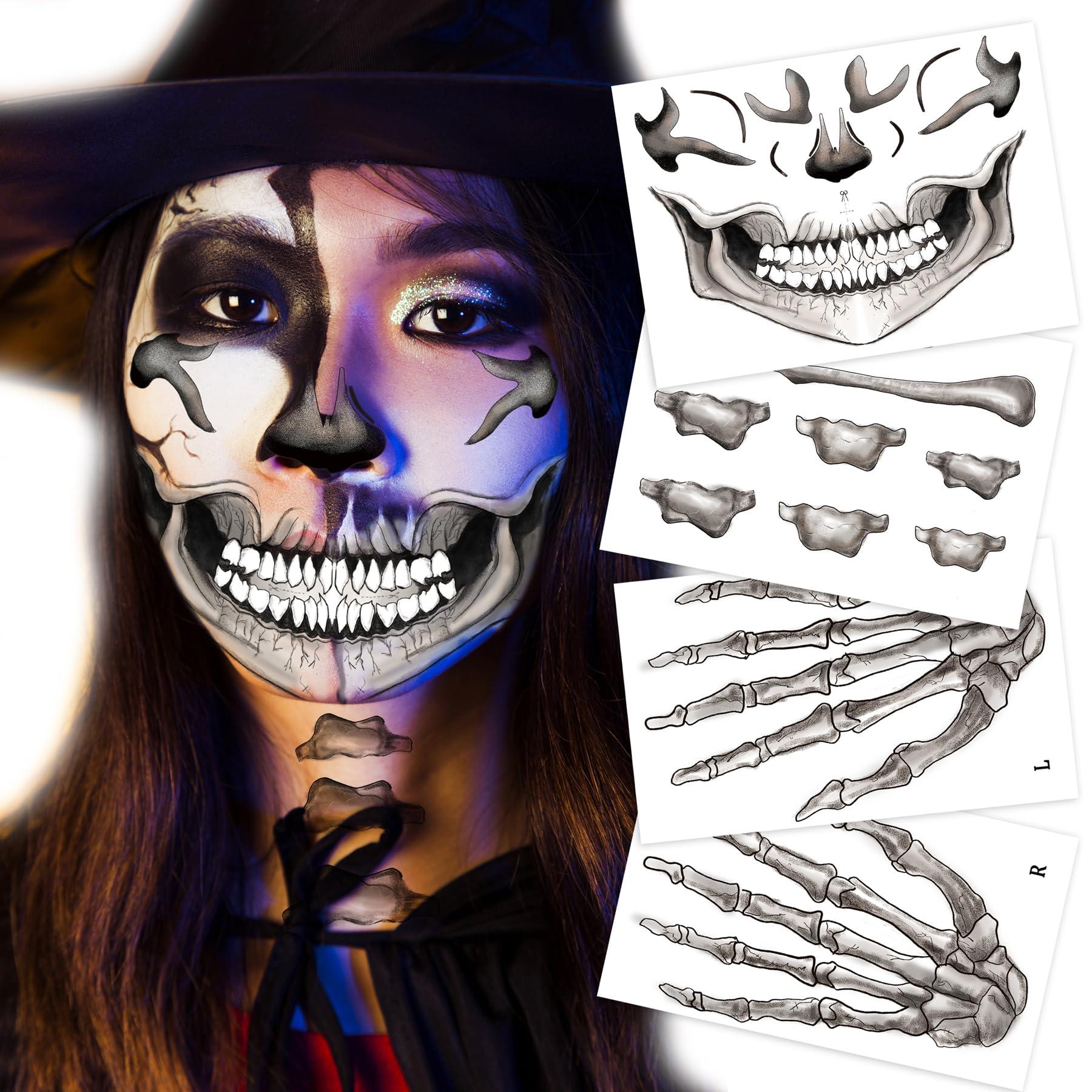 LEOARS Classic Skull Temporary Face Tattoo Halloween Costume for Men and Women