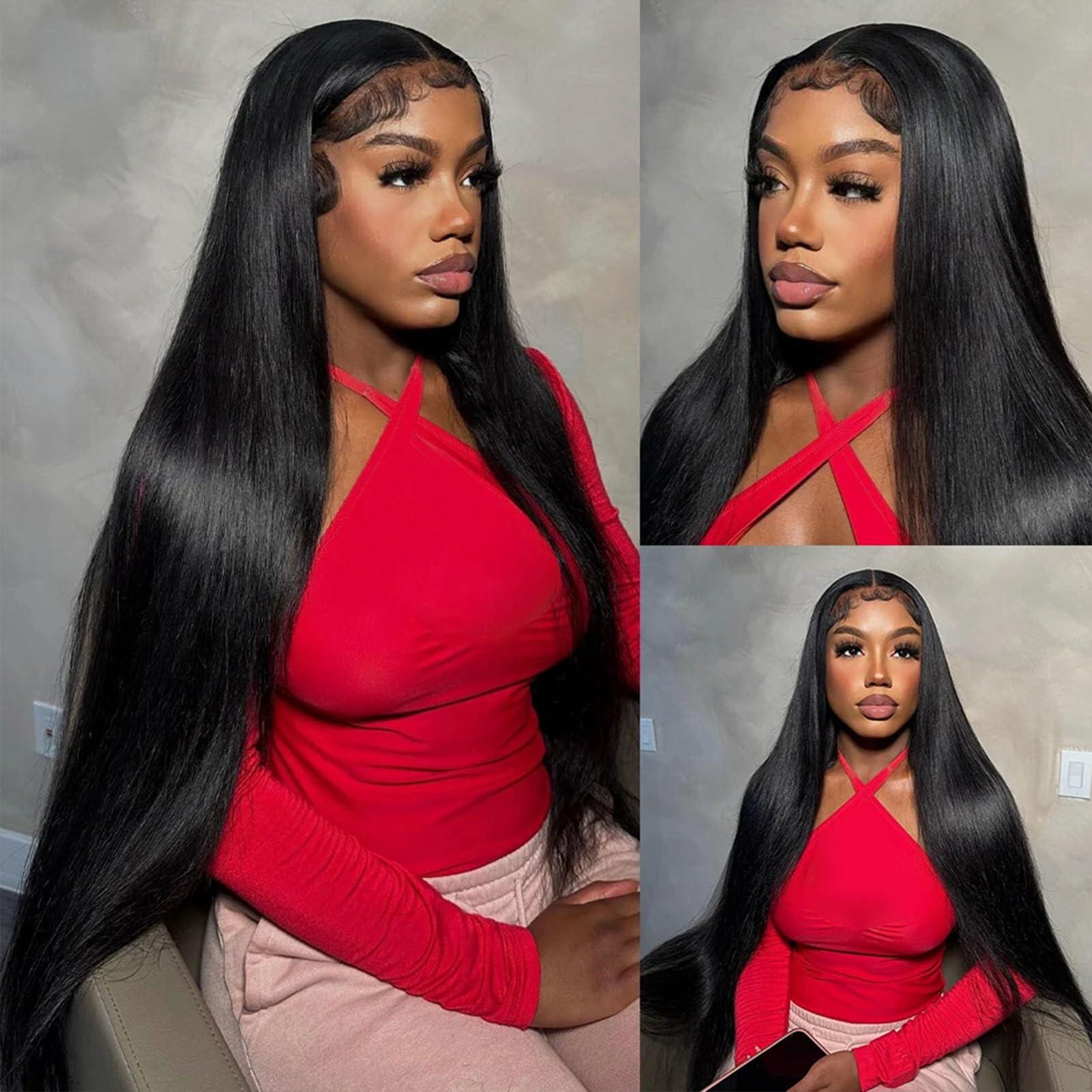 yuccy yuccy 40 Inch Wig Human Hair 13x4 Straight Lace Front Wigs Human Hair 200% Density Glueless Wigs Human Hair Pre Plucked HD Transparent Lace Frontal Wigs Human Hair Wigs for Black Women