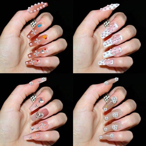 ZLSPTK 1780Pcs Rave Face Gems Stick On Eye Jewels Rhinestones Stick On Silver Face Diamonds for Makeup FestivalSmall Hair Gems for Women Girls Star Heart Flower Drop Pearl Stickers for Crafts 9 Sheets