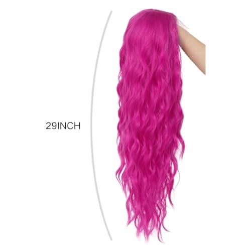 Siudus Siudus Hot Pink Lace Front Wigs for Women Long Curly Wavy Wig Middle Part Synthetic Fibre Halloween Cosplay Wig