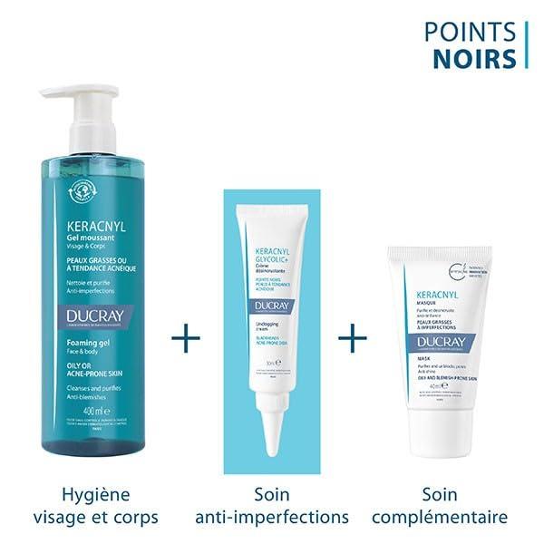 Ducray Ducray Keracnyl Foaming Gel 400ml Face and Body Hygiene of Oily Skins with Acne Tendency (Packed of 2)