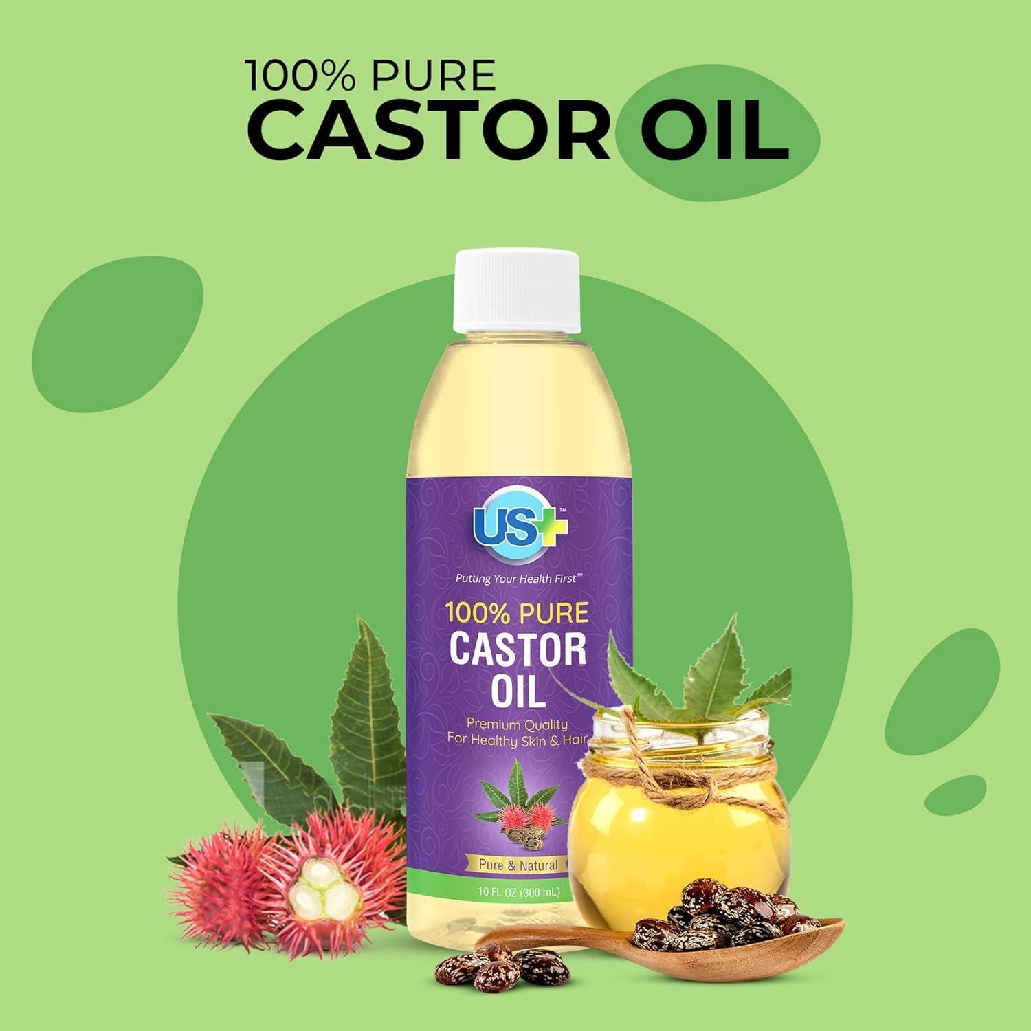 Us+ Us+ 10oz 100% Pure Castor Oil - Cold-pressed, Unrefined, Hexane-free - USP Grade - Premium Quality for Healthy Skin & Hair