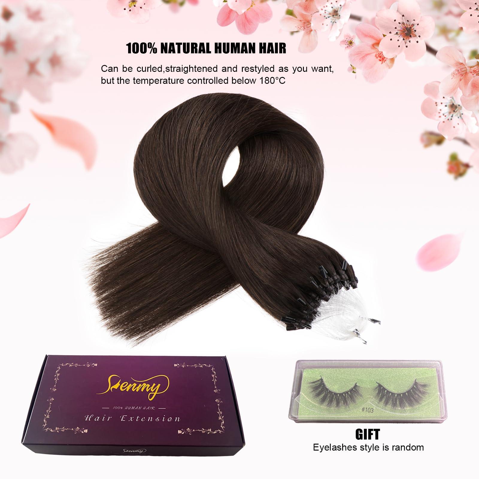 Senmy Senmy Microbead Hair Extensions Brown 24inch Invisible Micro Link Bead Extensions Human Hair 1g/strand 50g Dark Brown Hair Extensions Real Human Hair Micro Beads For Women