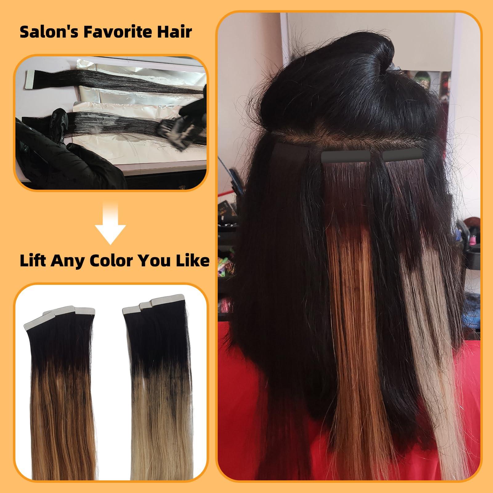 Clytie Clytie Sticky Tape in Hair Extensions Human Hair Black Girl, Raw Light Yaki Human Tape in Hair Extensions 20 PCS 20IN, Salon Dyeable Tap in 50g Kinky Straight Seamless Invisible Taping for Thin Hair