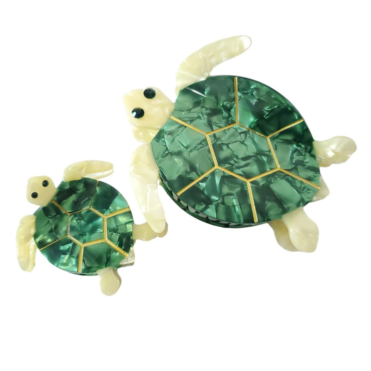 OMG Decor Fashion Double Sea Turtle Hair Clip,Acetate Hair Claw,Small Hair Clips for Women,Pack of 2,Emerald Green