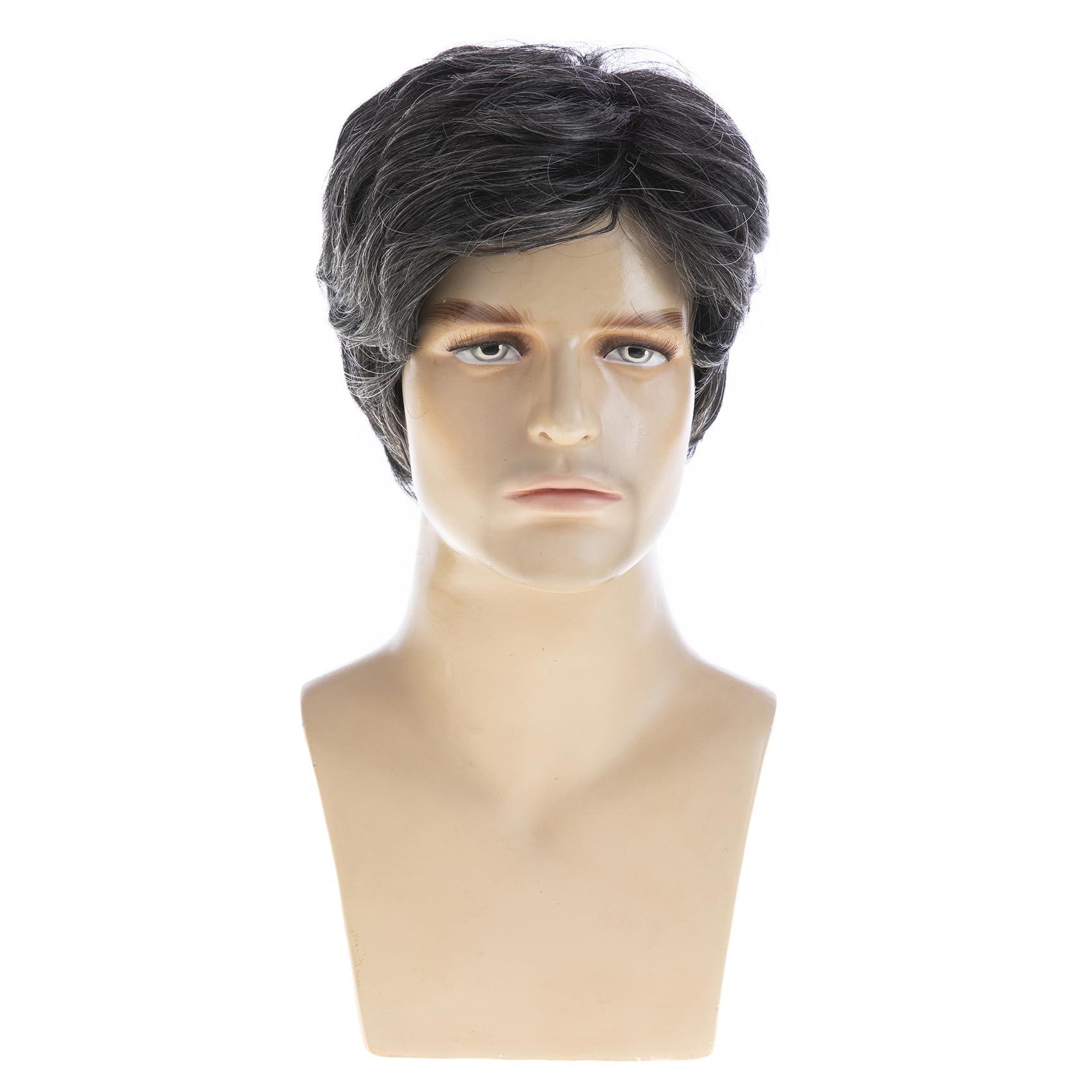 Baruisi Baruisi Men Wigs Short Grey Wig Synthetic Heat Resistant Natural Halloween Cosplay Hair WigDark Grey