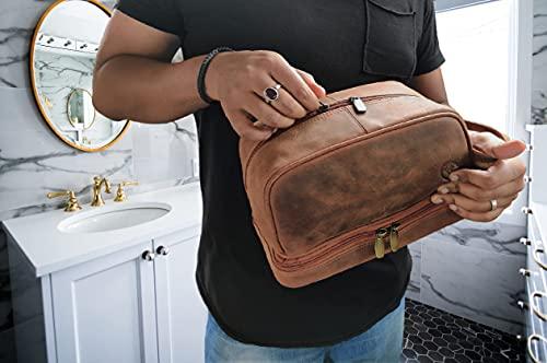 RUSTIC TOWN RUSTIC TOWN Handcrafted Premium Leather Toiletry Bag Combo - The Best Masculine Travel Gifts For Men and Women