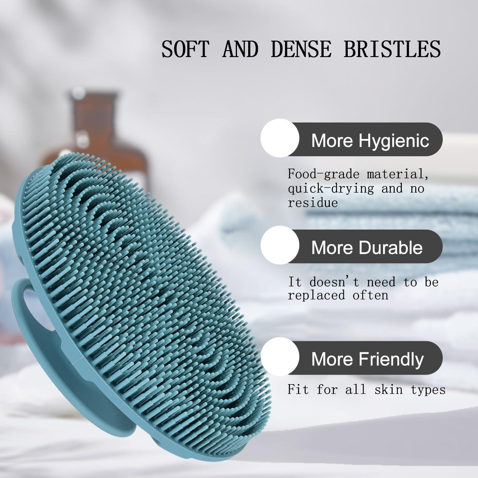 INNERNEED INNERNEED Food-Grade Soft Silicone Body Scrubber Shower Brush Handheld Cleansing Skin Brush, Gentle Exfoliating and Lather Well (Dark Green)