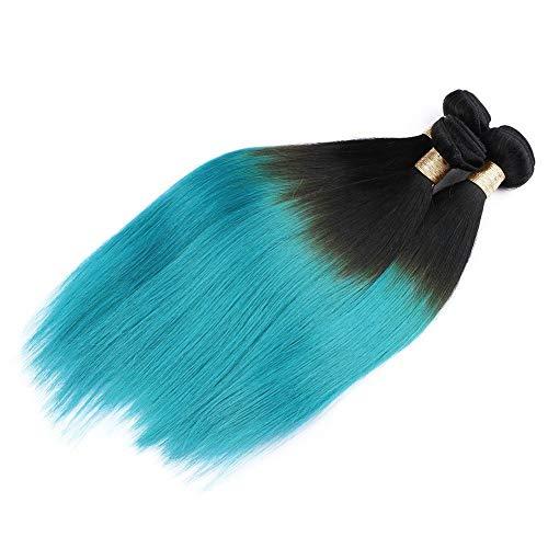 Generic #1B/Teal Ombre Human Hair Bundles Silky Straight Green Ombre Brazilian Human Hair Weave Wefts Black to Teal Ombre Straight Virgin Hair Extensions 3/4 Bundles Lot Mixed Length (30 30 30 30)