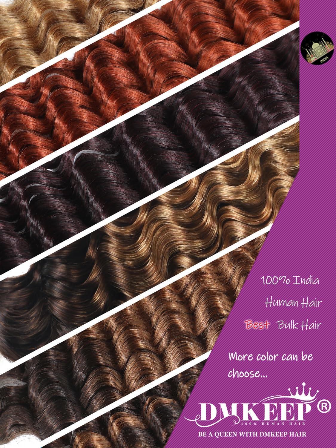 DMKEEP DMKEEP Ombre Top Grade Human Braiding Hair 2 Bundles 100g Human Hair Braiding Hair No Weft Deep Wave Bulk Human Hair for Braiding Hair Extensions T4/30 18 Inch