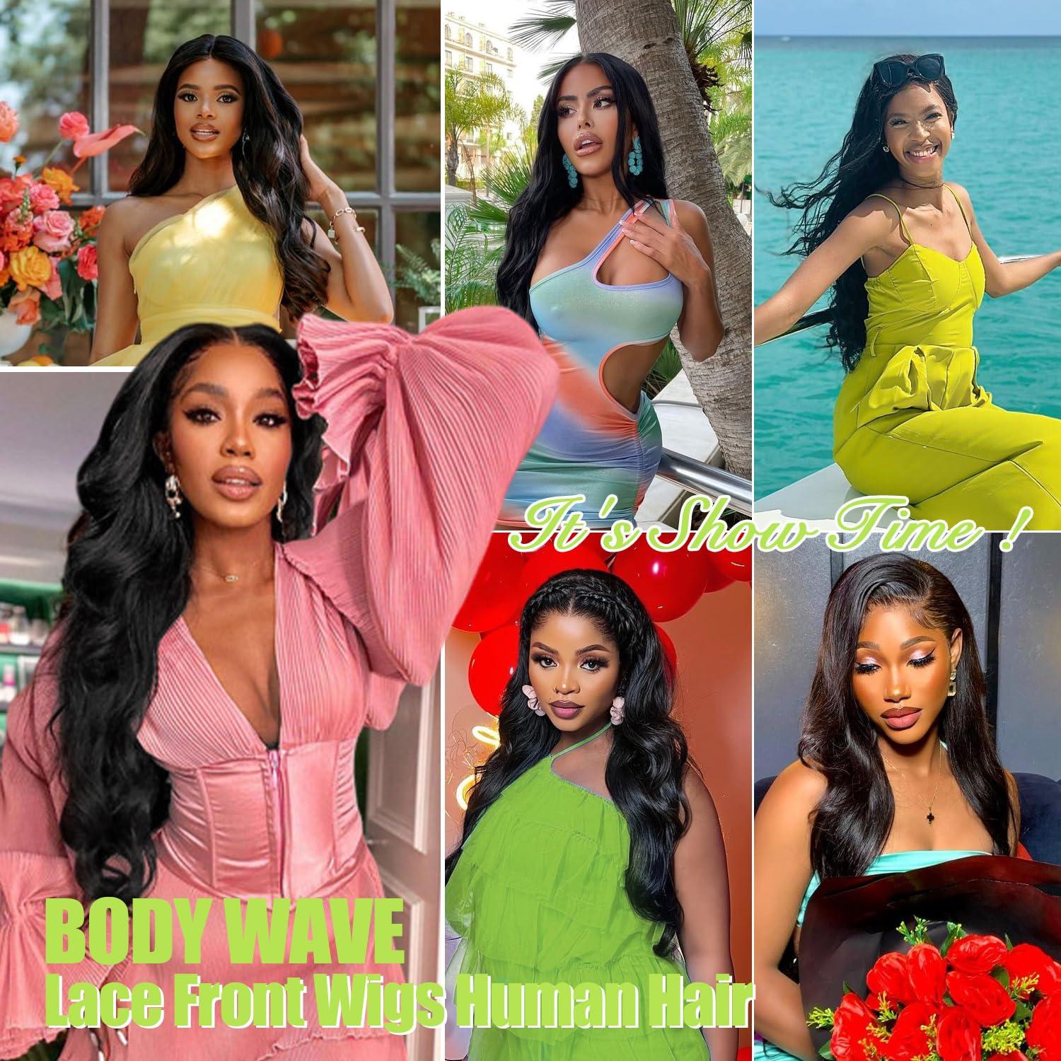 Falote 26 Inch Body Wave Lace Front Wigs Human Hair Pre Plucked 13x4 HD Transparent Lace Frontal Wigs Human Hair 180% Density Glueless Brazilian Virgin Human Hair Wig for Women With Baby Hair Natural Black