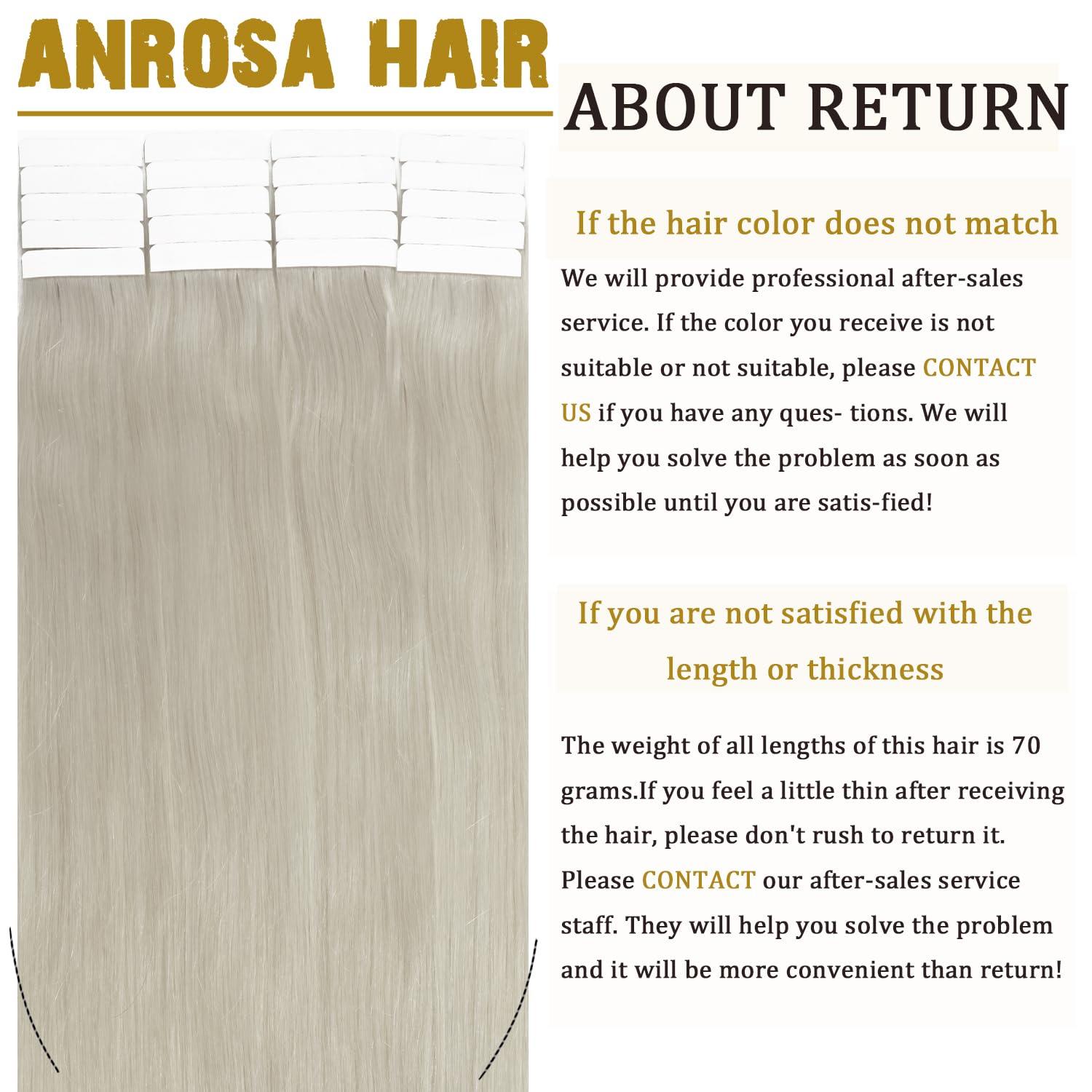 Anrosa Anrosa Invisible Tape in Hair Extensions Human Hair Straight Remy Real Human Hair Extensions Virgin Human Hair Extensions Tape in Grey 14 Inch 50g 20pcs