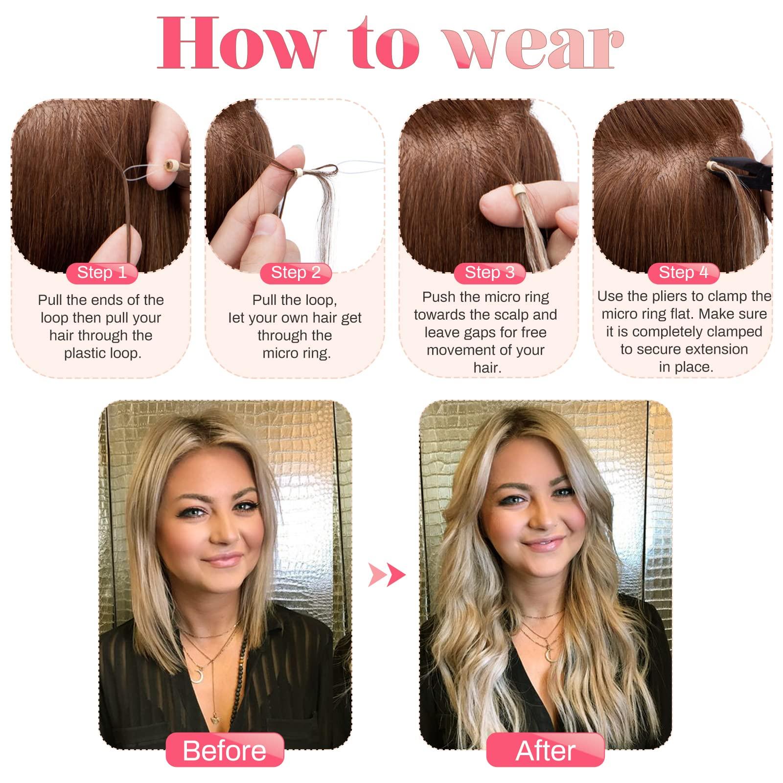 MY-LADY MY-LADY Microlink Hair Extensions Microbead Human Hair Extensions 18 Inch Micro Loop Blonde Hair Extensions Real Human Hair Medium brown mix Dark Blonde Cold Fusion Extensions Micro Link #4/27