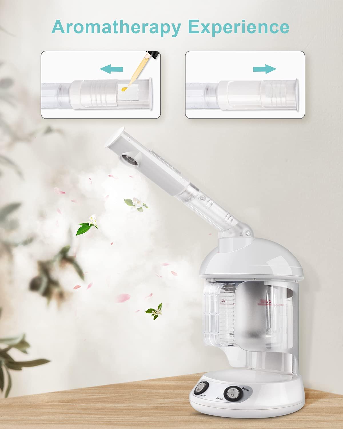 EZBASICS EZBASICS Hair Steamer 2 in 1 Ion Facial Steamer with Extendable Arm Table Top Hair Humidifier Hot Mist Moisturizing Facial Atomizer Spa Face Steamer Design for Personal Care Use at Home 1 Pack + 2Uses