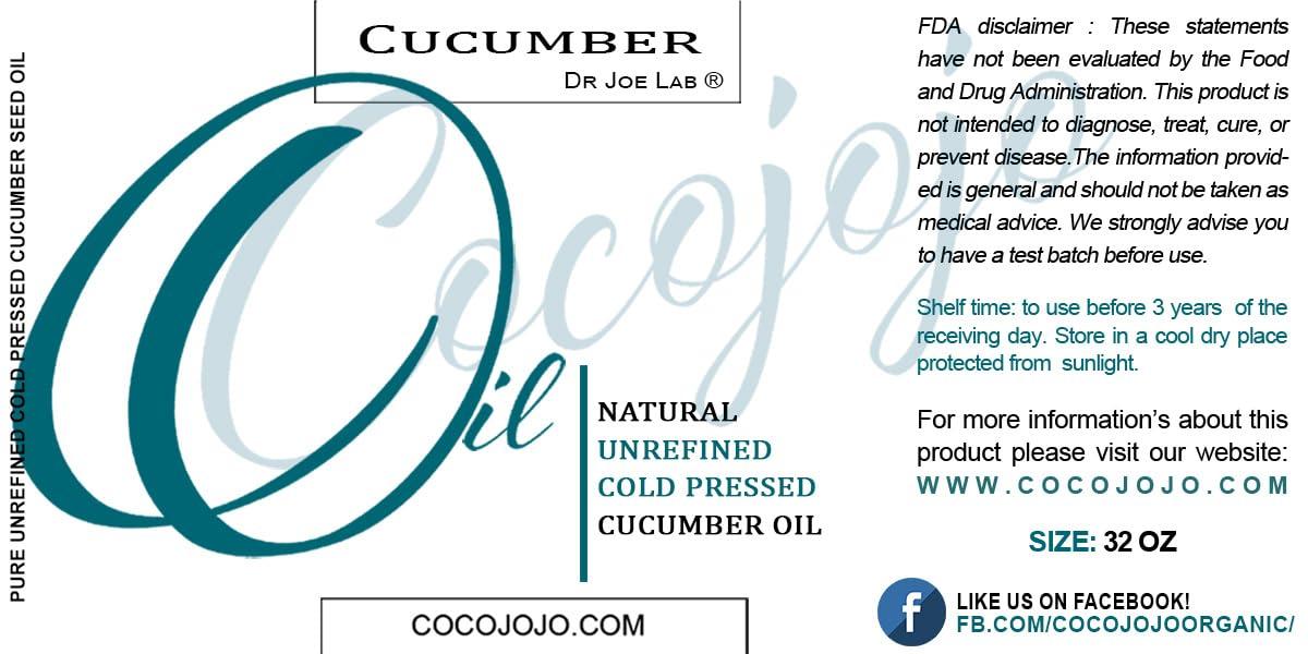 Dr Joe Lab Dr Joe Lab Cucumber Seed Oil - Pure, Unrefined, Cold Pressed, Undiluted, Non-GMO, Virgin Carrier Oil for Skin, Hair, Nails, Body, Face, Beard - 32 Ounces - Nourishing Hydrating Moisturizing Bulk