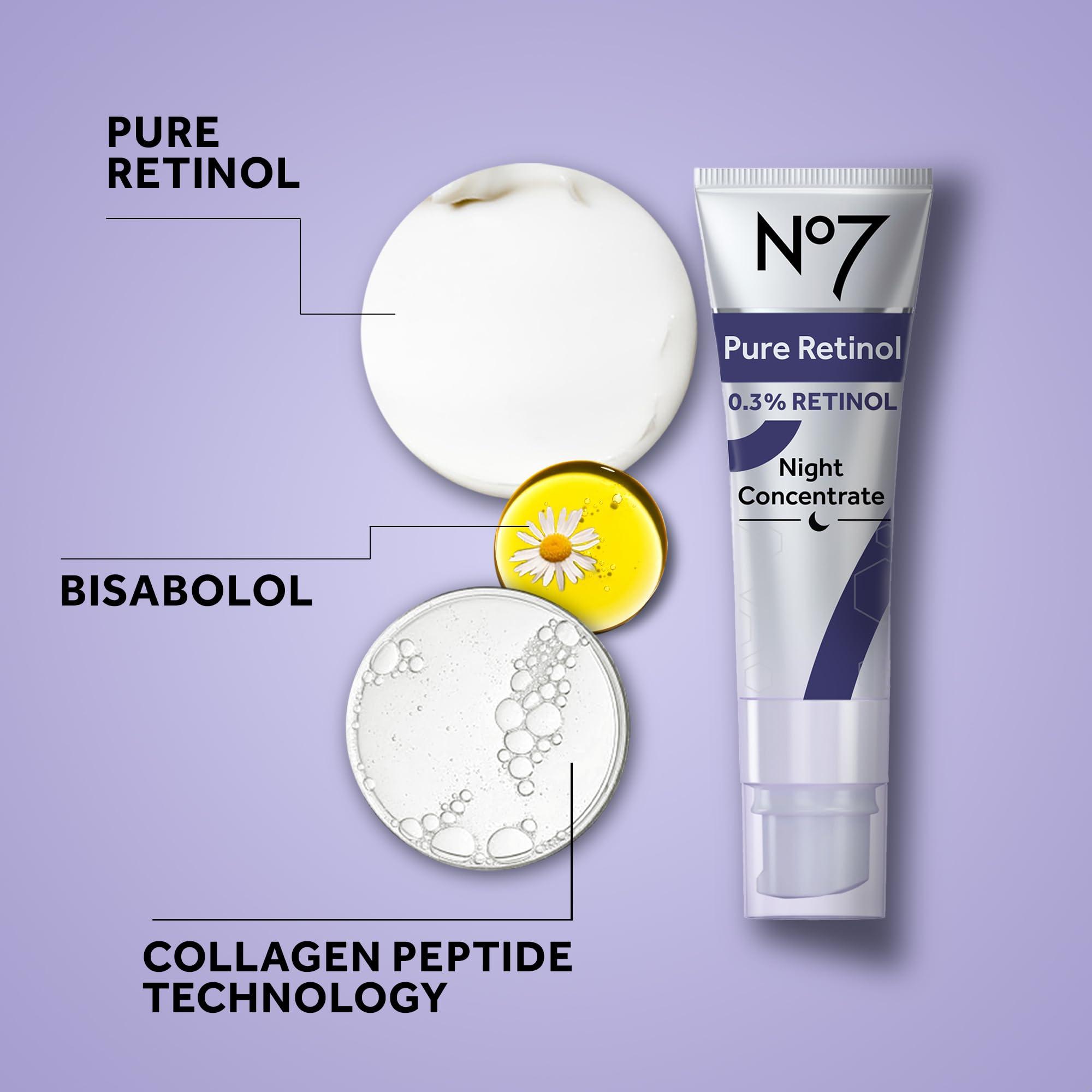 No7 No7 Advanced Retinol 0.3% Night Concentrate - Slow Release Retinol Serum + Peptide Matrixyl 3000+ Boosted Overnight Anti-Aging Serum for Smoother, Softer Skin (1oz)