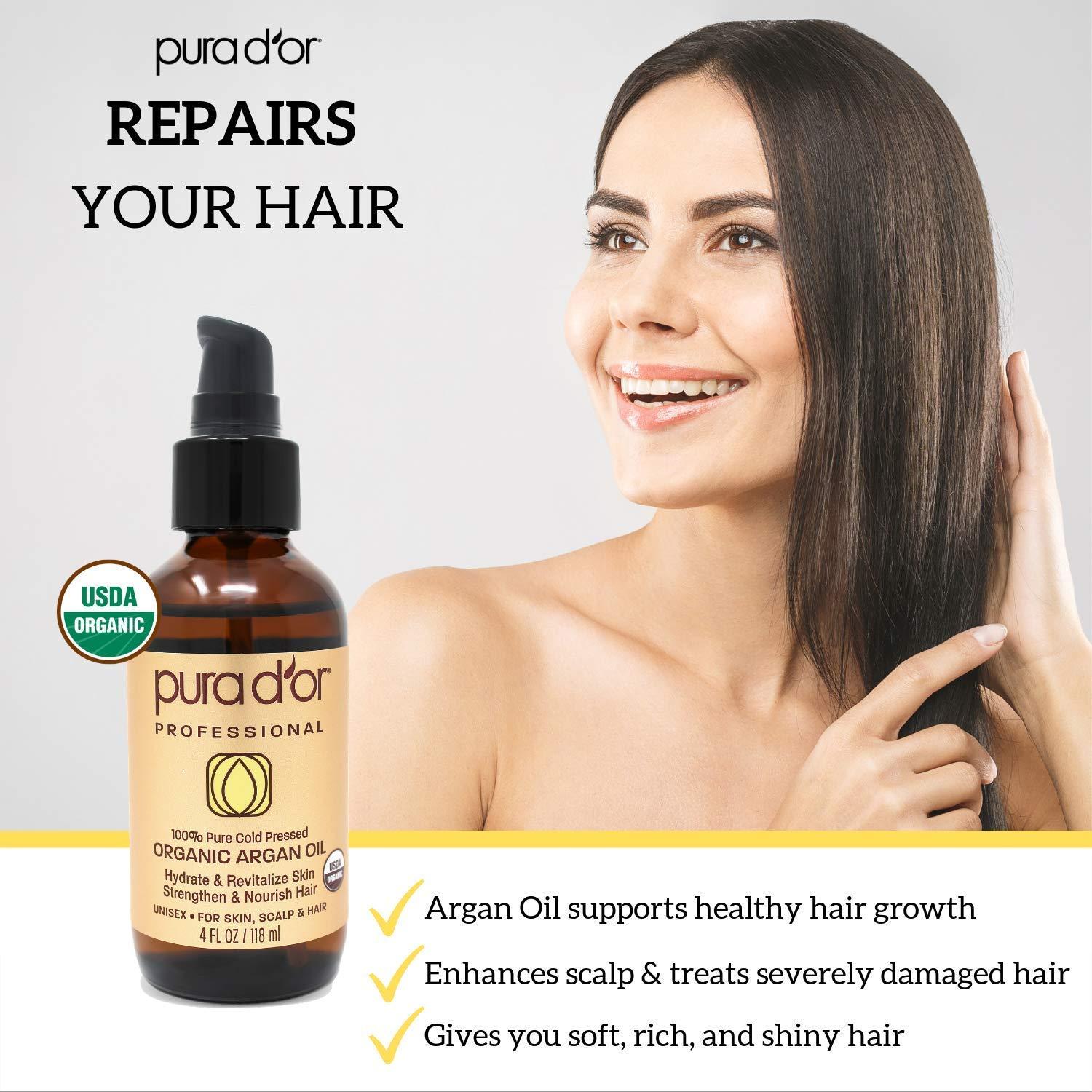 PURA D\'OR PURA D\'OR 16 Oz ORGANIC Fractionated Coconut Oil Bundle with 4 Oz ORGANIC Moroccan Argan Oil