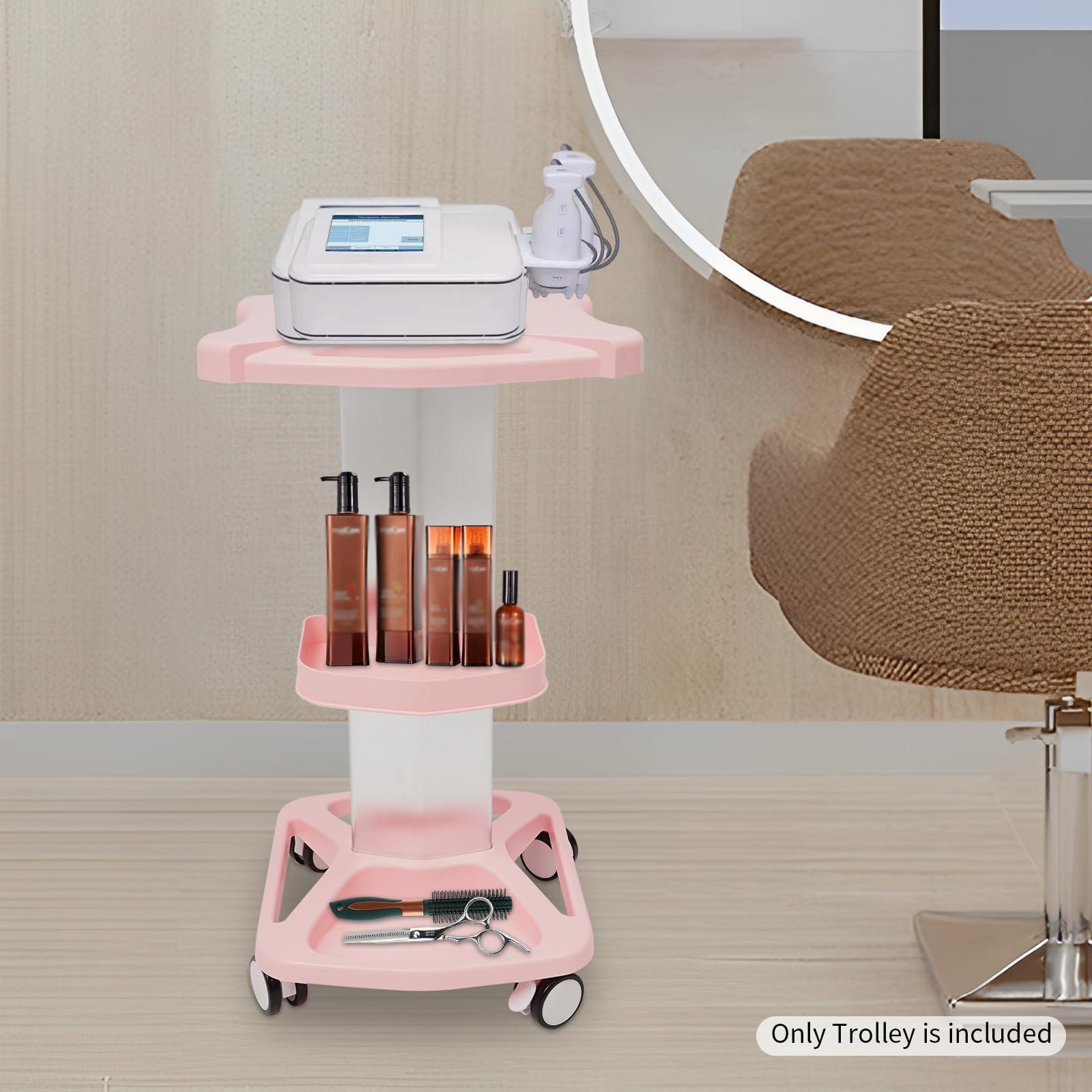 InnaMall Salon Trolley Cart, Aluminum Alloy Rolling Salon Trolley with Wheels Pink Beauty Spa Trolley Cart Tattoo Roller Tray Beauty Cart Salon Storage Mobile Carts for Trolley Holder Tool Cart Load 33Lbs