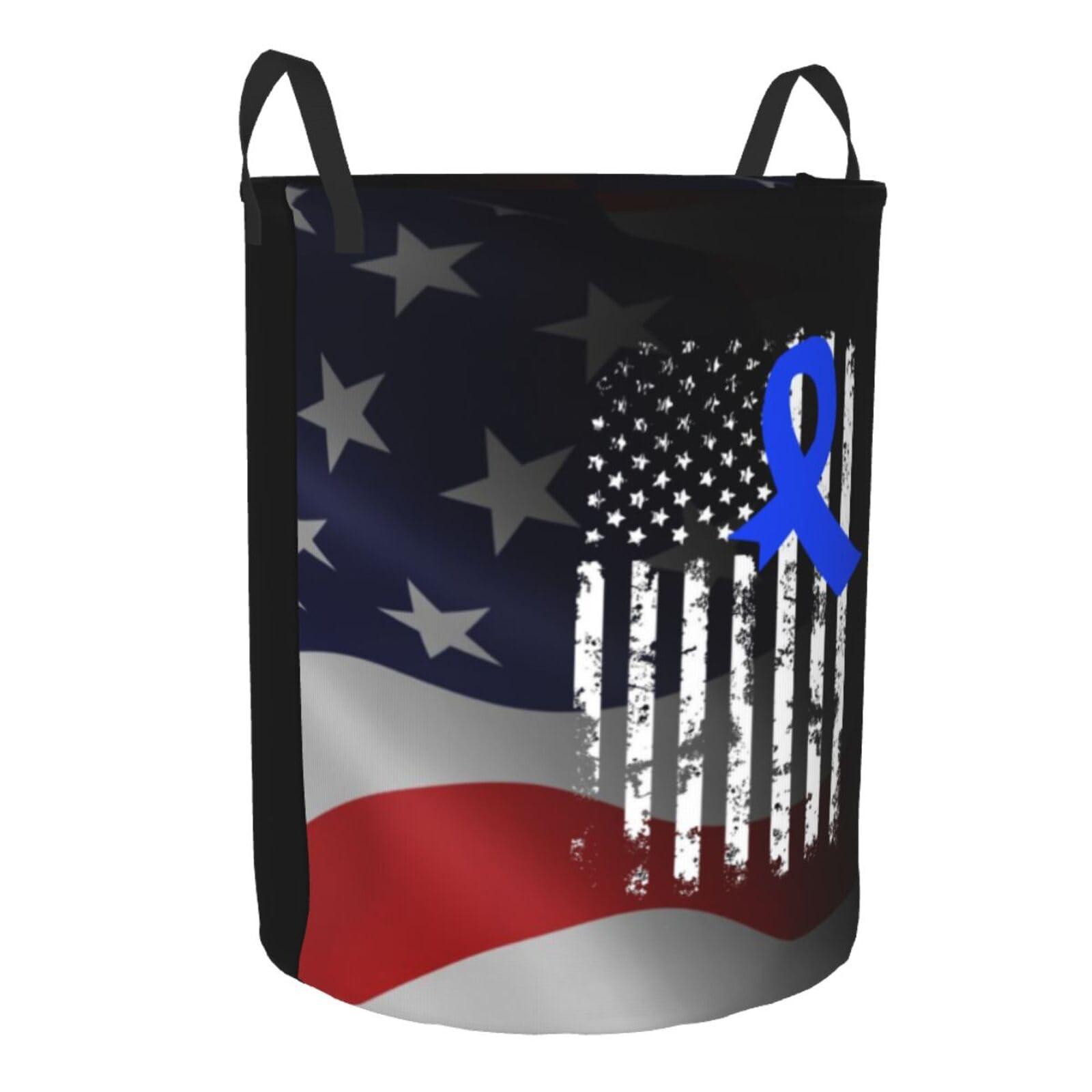 Qauirfe Alopecia Areata Awareness America Flag Blue Ribbon Circular Hamper Lasting Organization Bedroom Bathroom Dcor