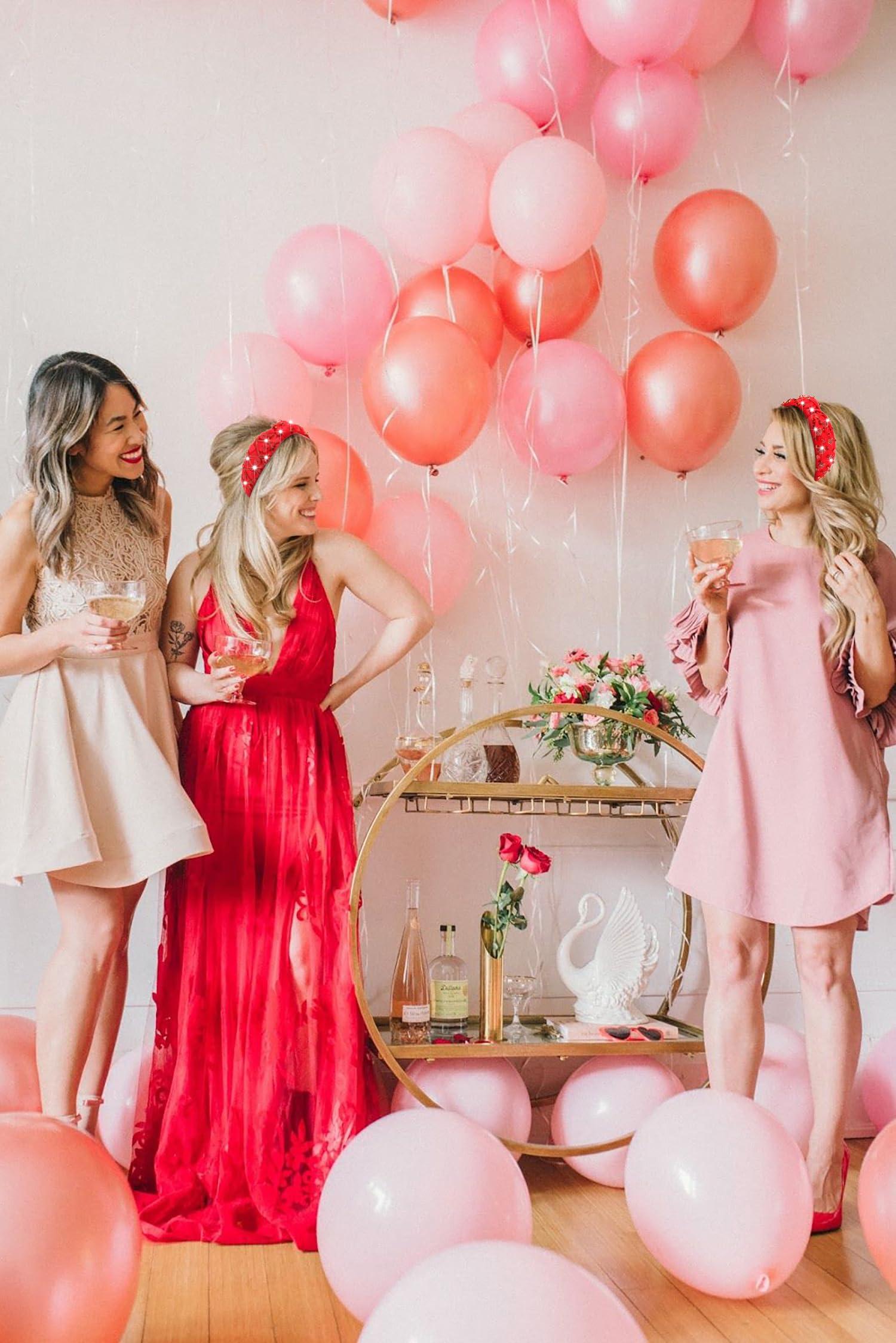 NVENF NVENF Valentine's Day Love Heart Headband for Women - Jeweled Crystal Rhinestone Knotted Wide Top Knot Hair Accessories - Red Pink - Valentine's Day Gifts (Rhinestone Heart 1)