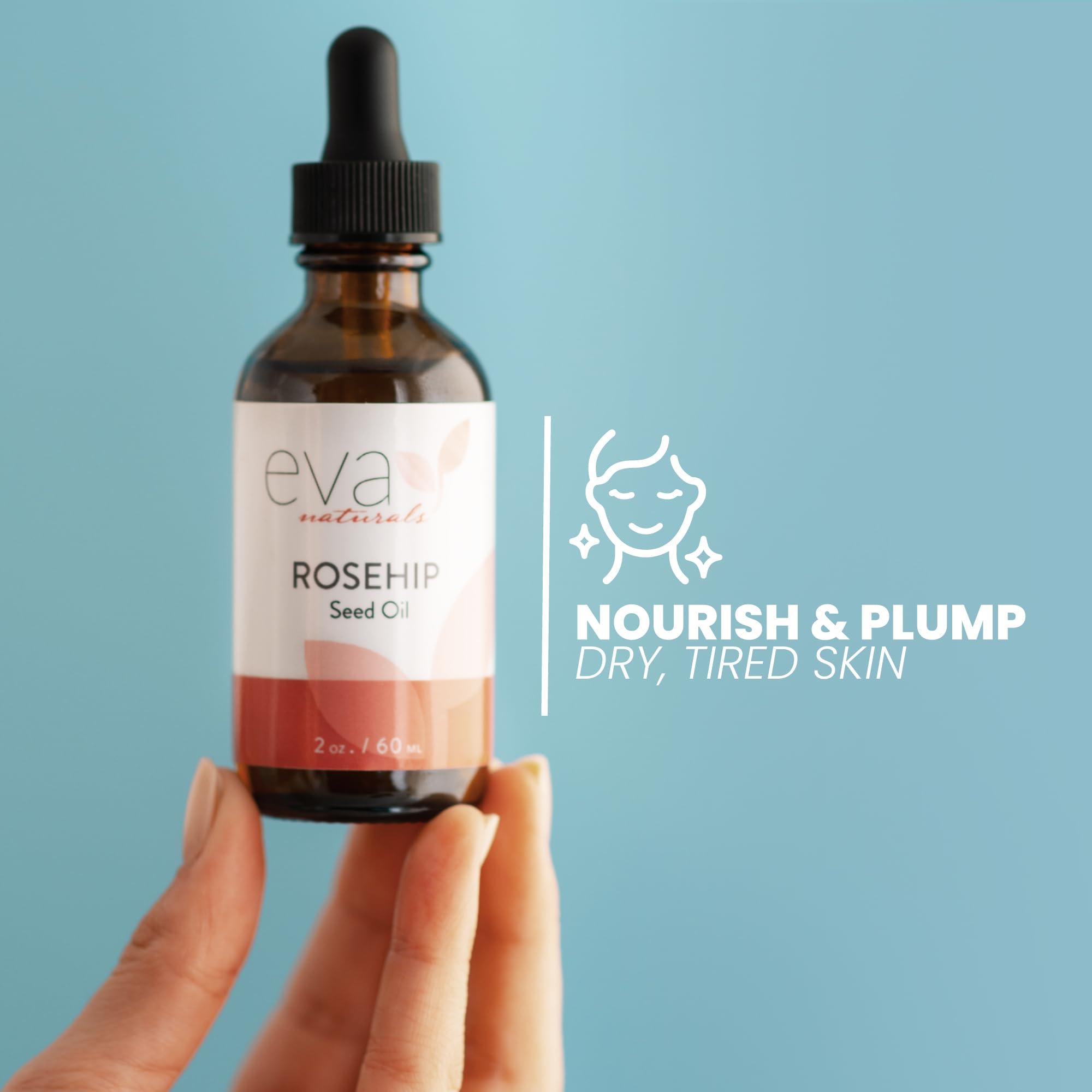 Eva Naturals Pure Rosehip Seed Oil (2 Fl Oz)- Rosehip Oil for Face Aids Stretch Mark and Scar Removal - Facial Oil Reduces Inflammation, Collagen for Radiant Skin - Face Oil - Best Rose Hip Oil for Face