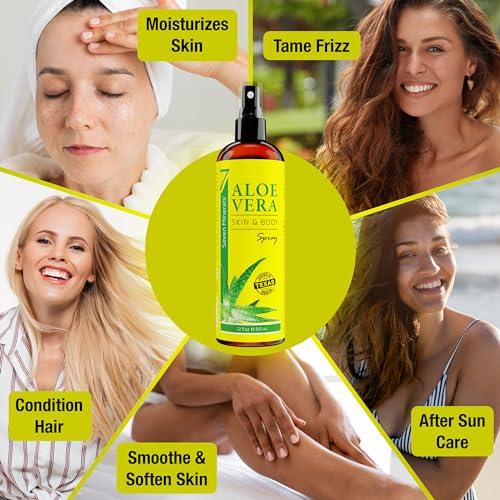 Seven Minerals Seven Minerals, Organic Aloe Vera Spray for Body & Hair - From Freshly Cut Aloe Plant, Extra Strong, Easy to Apply, No Thickeners So It Absorbs Rapidly, No Sticky Residue - Made in USA (Big 12 fl oz)
