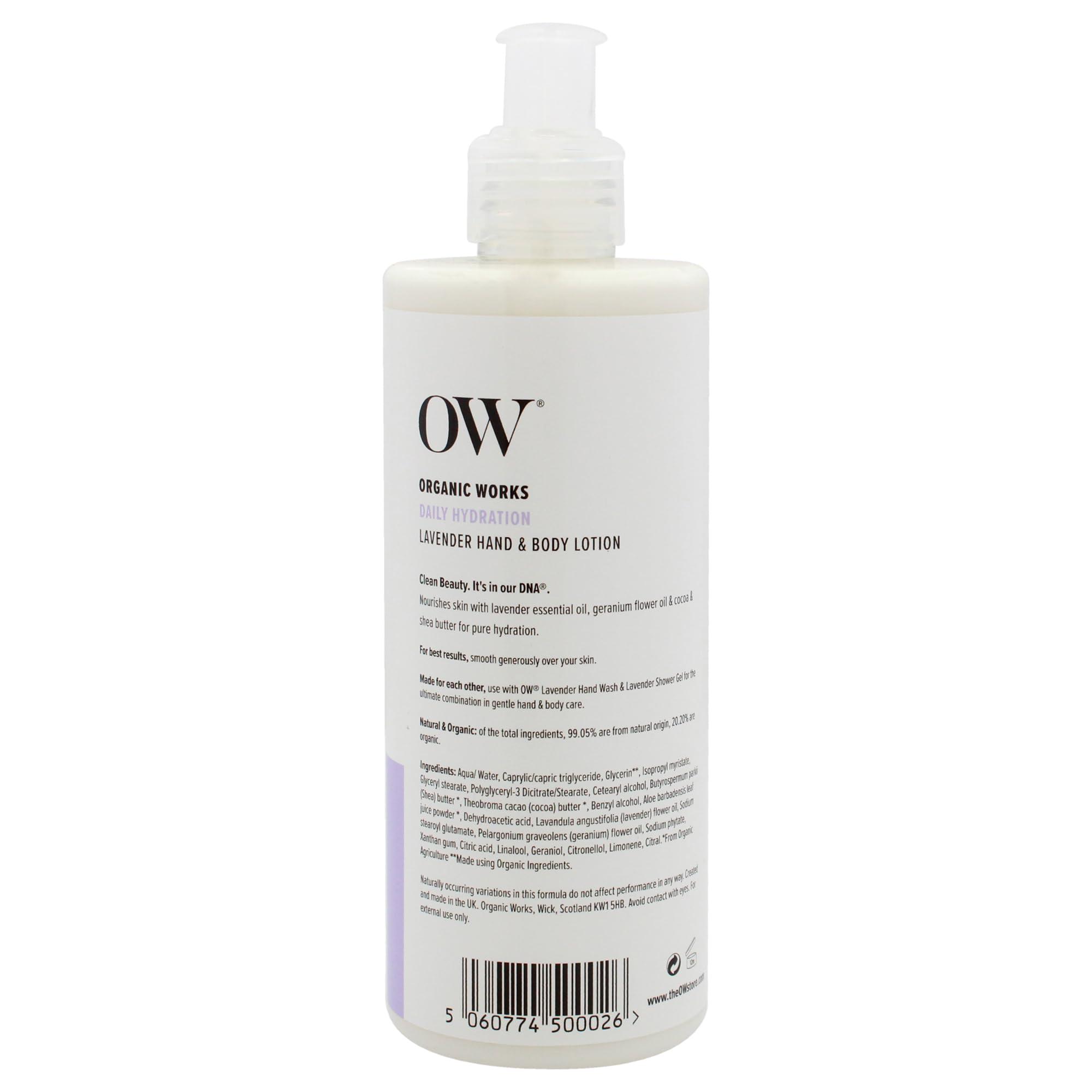 Organic Works Organic Works Daily Hydration Hand and Body Lotion - Enriched with Vitamin E, Cocoa Butter Lotion for Skin Hydration - Lavender - 10.14 oz