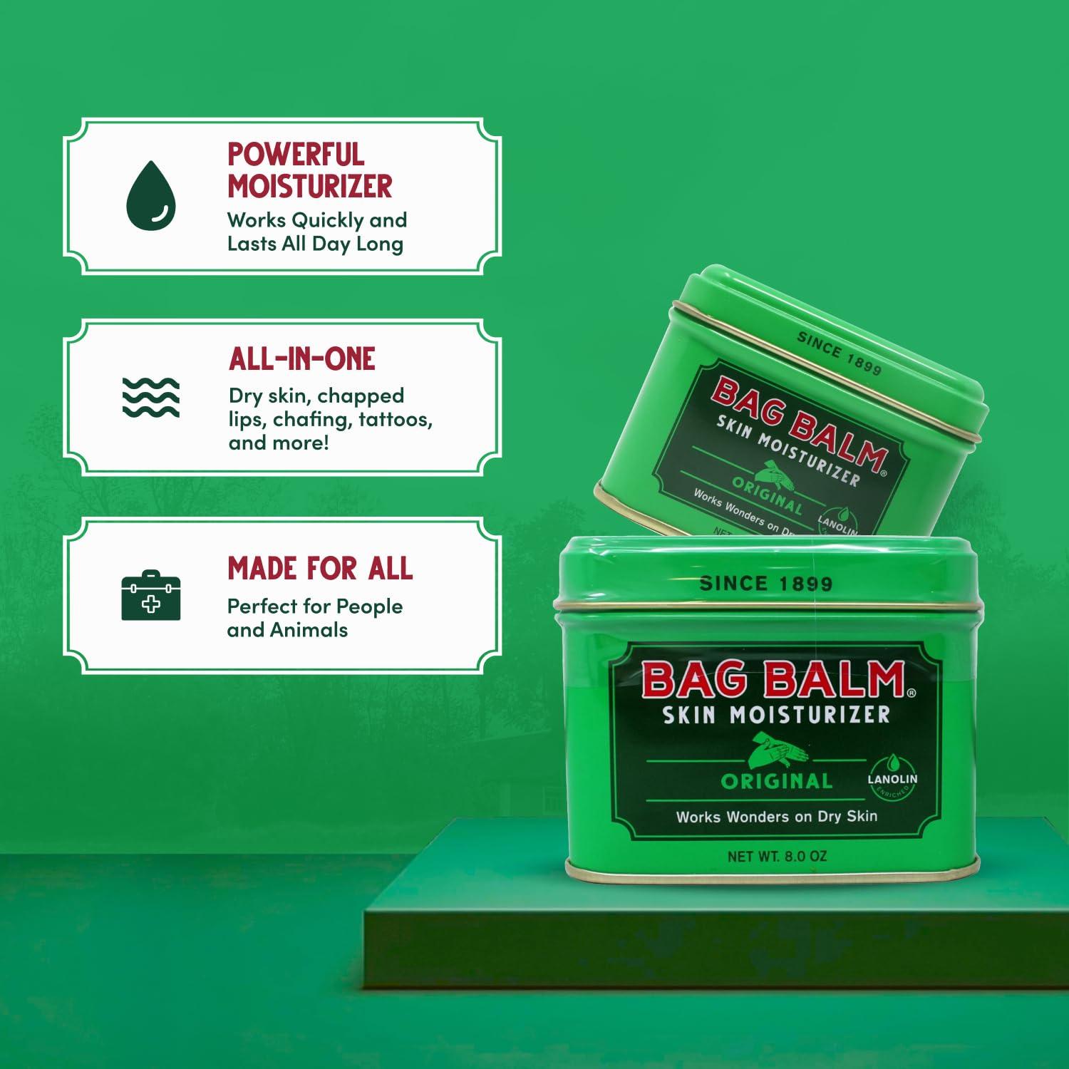 Bag Balm Bag Balm Vermont's Original Hand Moisturizer, Hand Balm for Dry Skin, Cracked Hands, Heels & Dry Hands Treatment, For Dogs and More Ointment, Lotion - 8oz Tin, 3 Pack