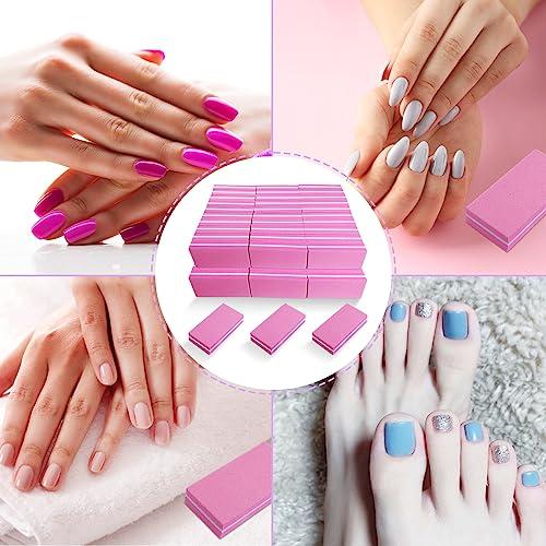 HomeyEra Nail Buffers (60 Pack), Buffer Block Nail File for Acrylic Nails and Natural Nails, 100/180 Grit Small Nail Buffer Block Bulk Buffing Blocks for Nail Buff Professional Manicure File Blocks Set Pink