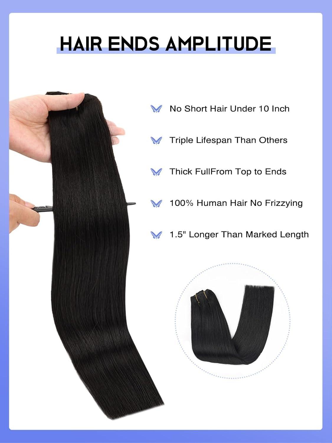 Loveline Loveline Clip In Hair Extensions 22 Inch Human Hair Clip in Real Human Hair Extension for Women Jet Black 120g 7 Pieces Per Set