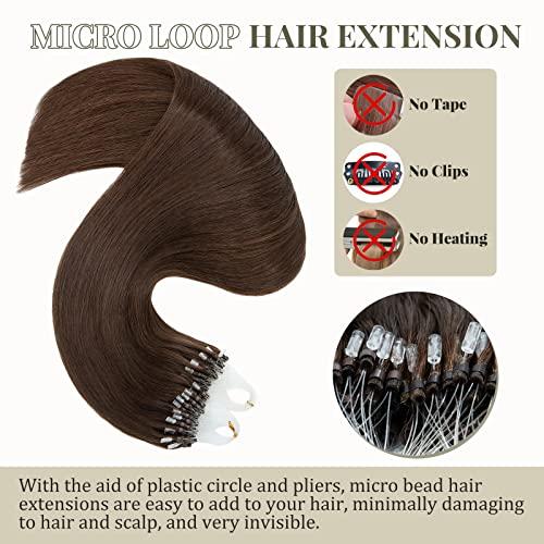 TESSHAIR TESSHAIR 16 Inch Microbead Hair Extensions Human Hair, Micro Ring Hair Extension Beads 100% Real Human Hair for Women, Natural Can be Washed Curled Dyed Permed, 50 Strands 50g #04 Medium Brown
