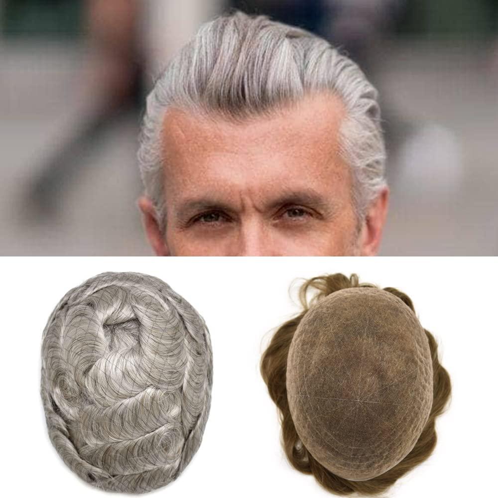 Notherss Full Swiss Lace Mens Toupee Transparent French Lace European Human Hair System For Men With Soft Lace Front Natural Hairline And Bleached Knots Hand Tied Hair Replacement Unit For Men Durable Men Weave For Thinning Hair (8X10, #260 2# DARKEST BROWN60