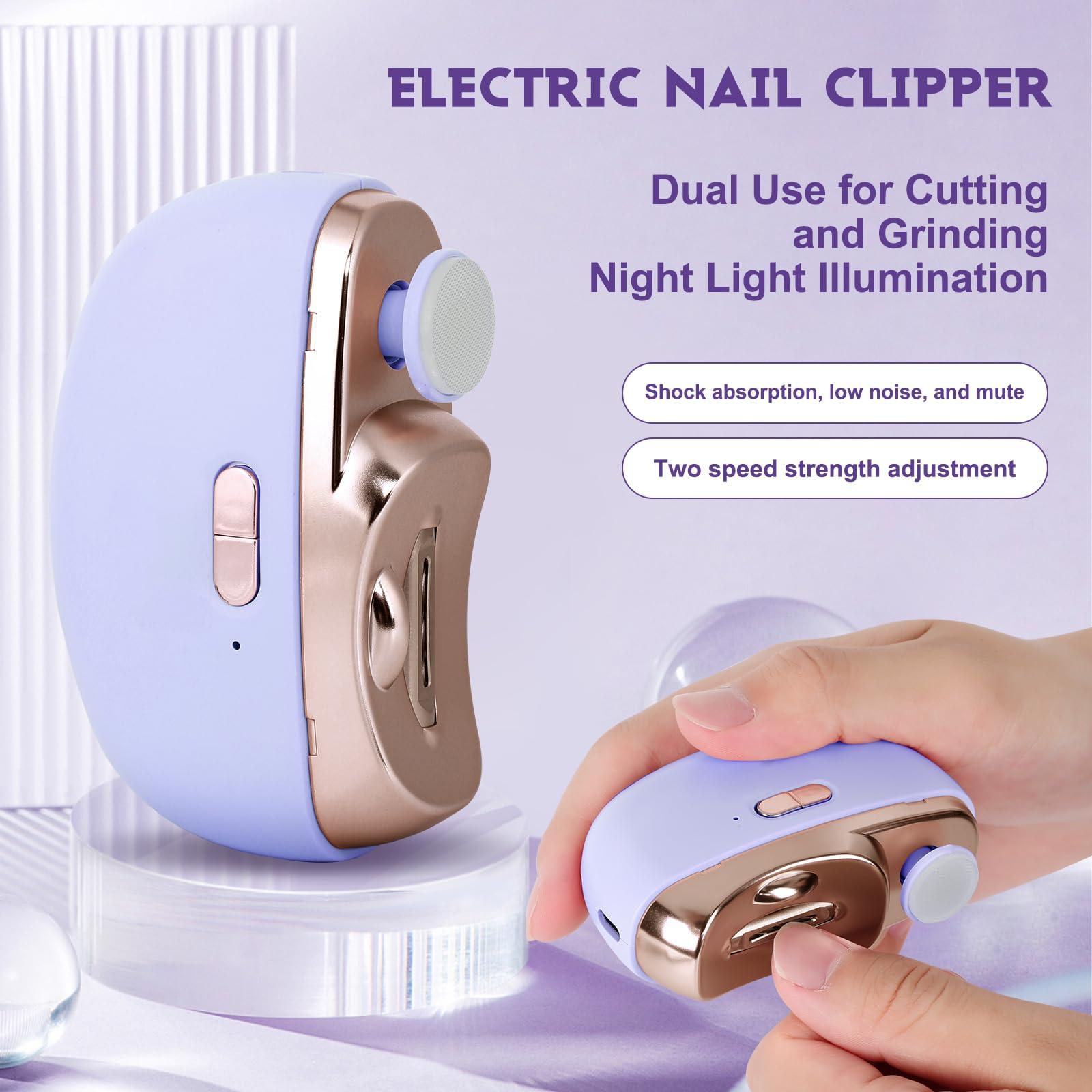 CLORISLAND 3 in 1 Automatic Electric Nail Clipper Polishing, Electric Toenail Trimmer Clippers for Seniors Adult, Safe Convenient Electric Nail Trimmer Cutter Nail File Clip Storage 2 Speeds, Purple