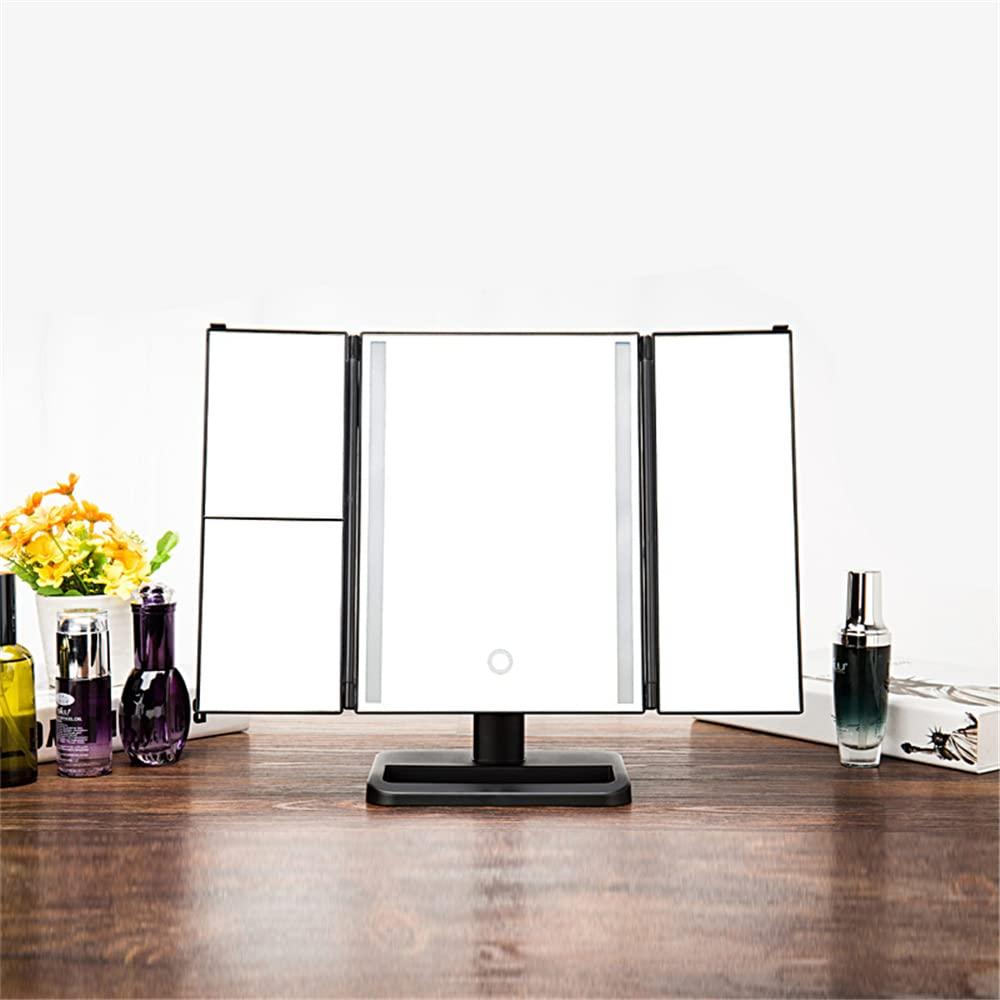IFGSEQQQ IFGSEQQQ Led Trifold Mirror Vanity Mirror with Lights Simple Shape Dimmable Touch Control Design Portable High Definition Dual Power Supply for Bathroom