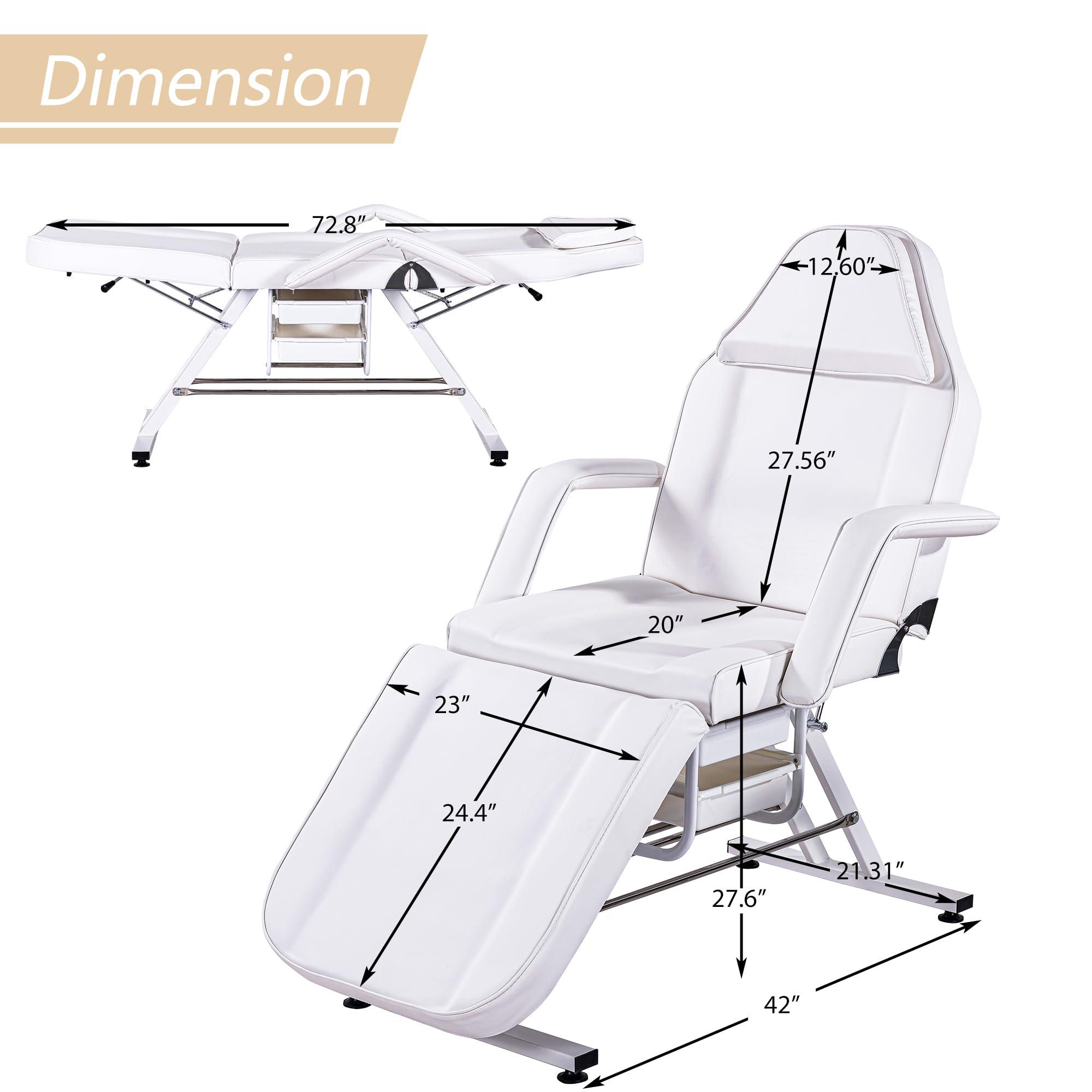 Petfu Petfu Massage Table Lash Bed Tattoo Chair with Hydraulic Stool and Two Trays, Adjustable Salon Spa Equipment Esthetician Beds for Facial Beauty Barber Client Eyelash Tech Waxing Microblading, White